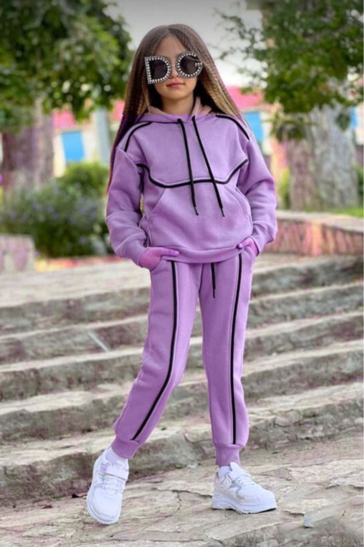Teymbaby Set De Trening Pentru Fete Cu Buzunar Cangur Cu Glugă Femeie - 7–8 years
