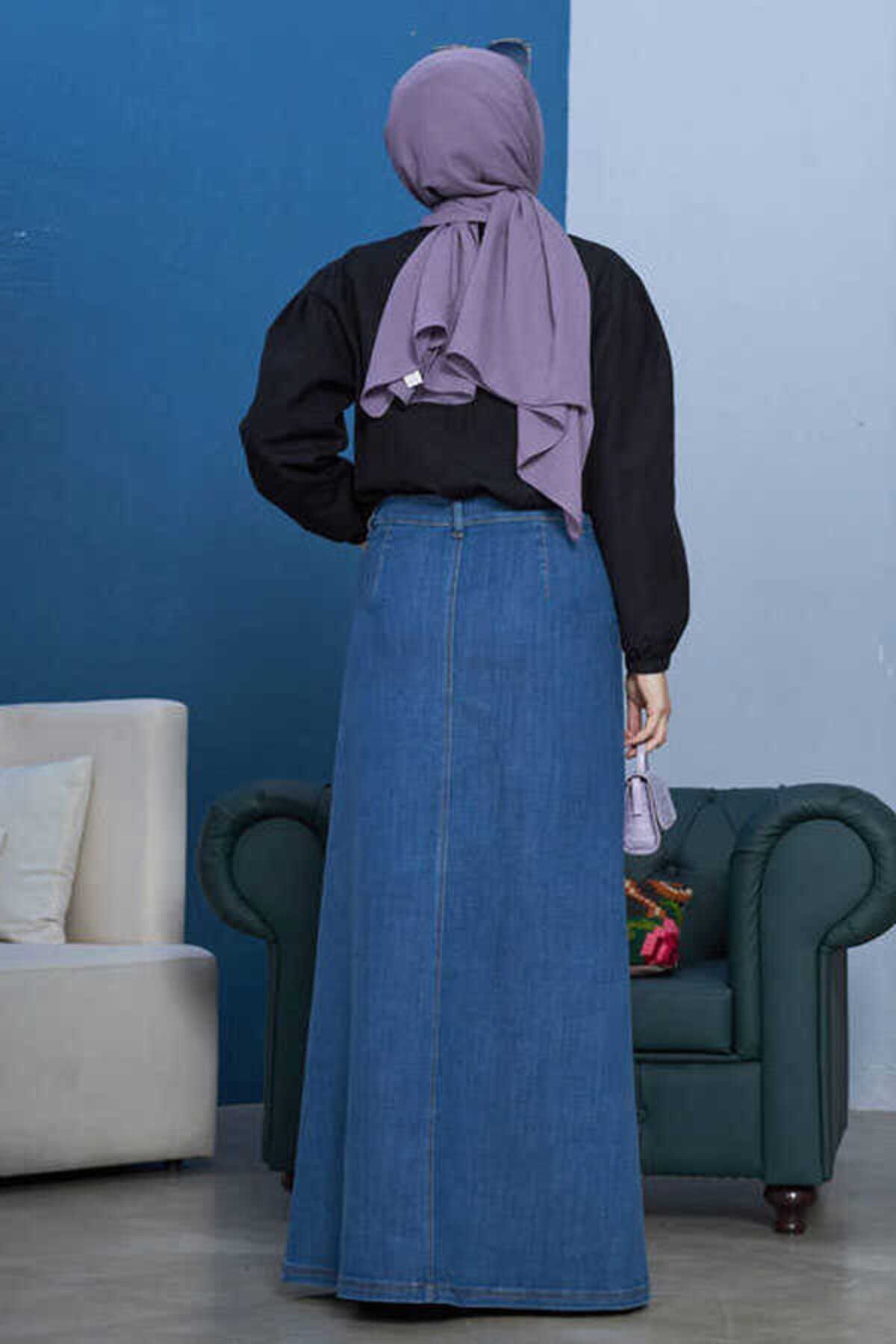 Neways-2079-Denim Dark Blue Buttoned Skirt 4