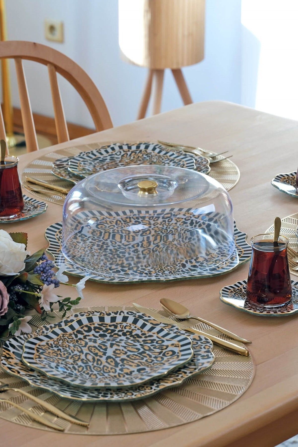 Glore-Leopard Gold Gilded Glass Cake Bowl 4