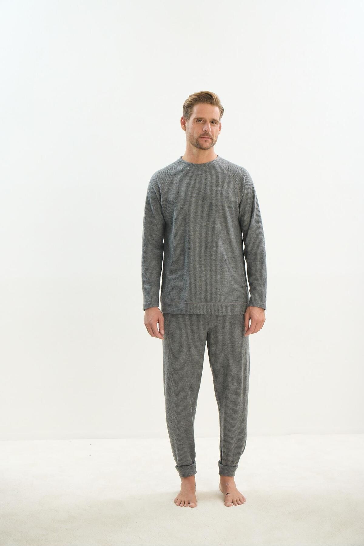 Sevim-Men's Long Sleeve Anthracite Pajamas Suit C0T4N5O9 2