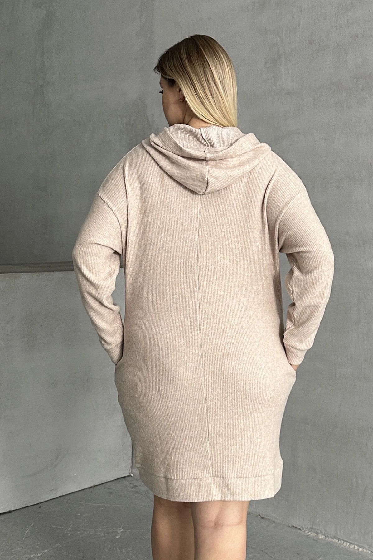 Stil Diva-Hooded Bead Embroidered Plus Size Sweat Dress - with Pockets 301801 8