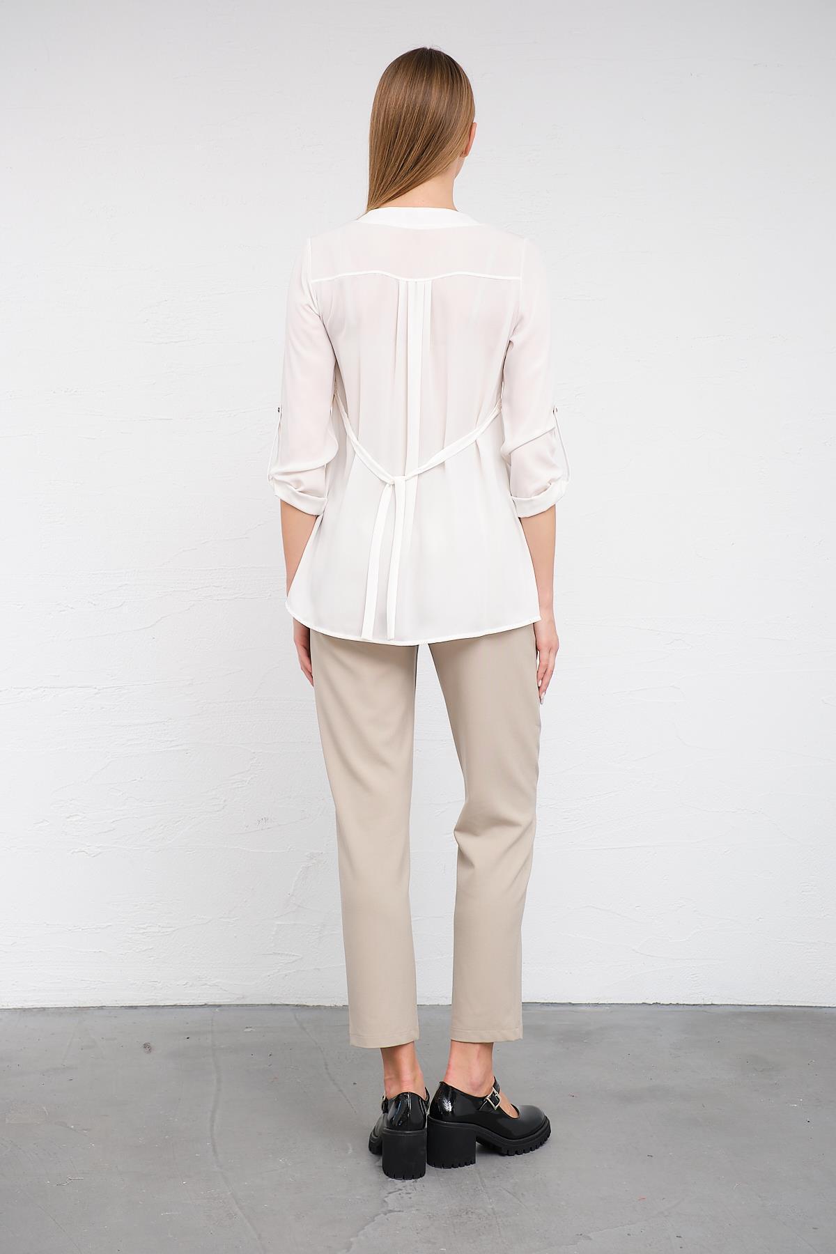 BUSA-White Wavy Maternity Shirt - Sleeve Fold Top Model 5