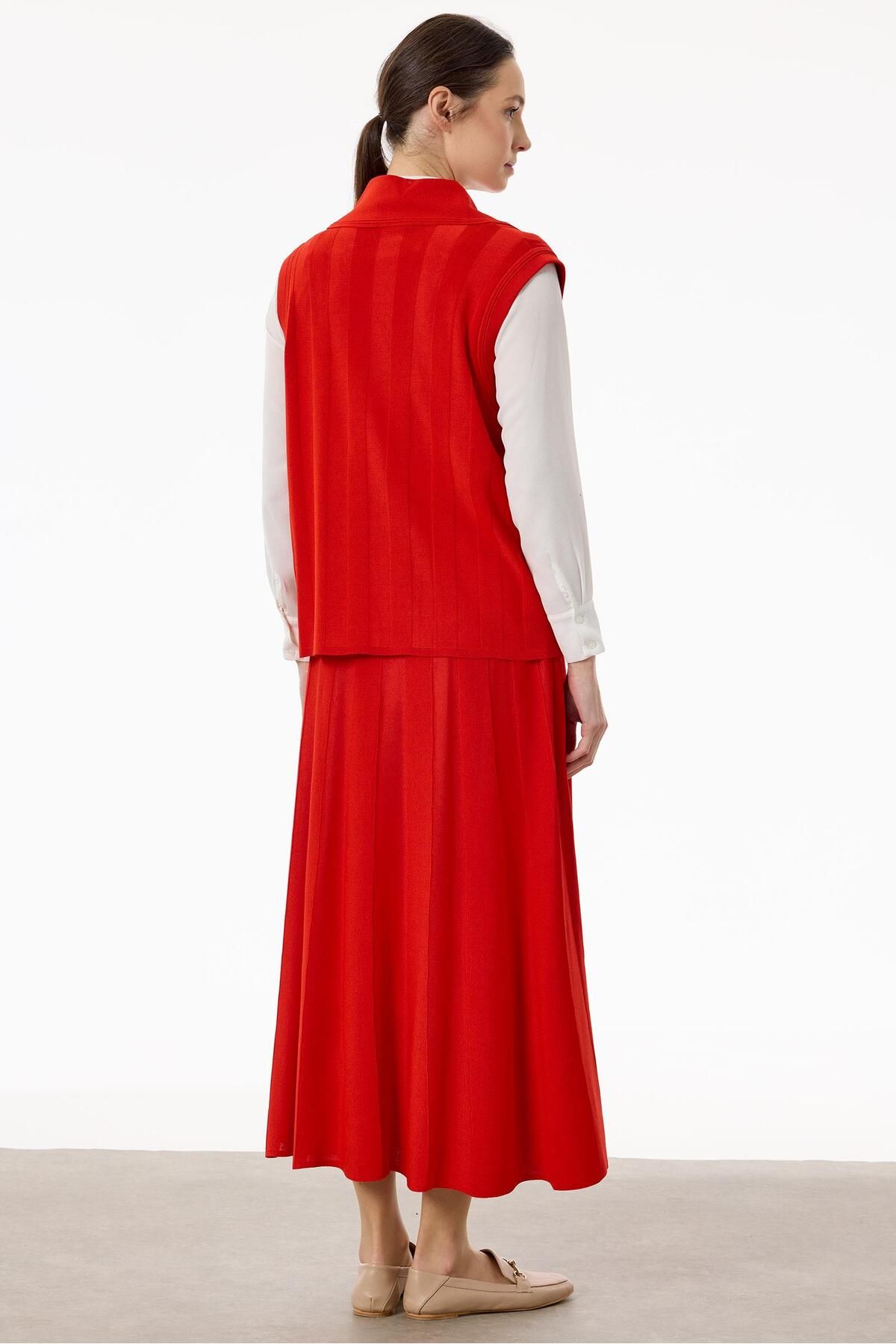 Tığ Triko-Rayon Vest Skirt Set - Mercan 4