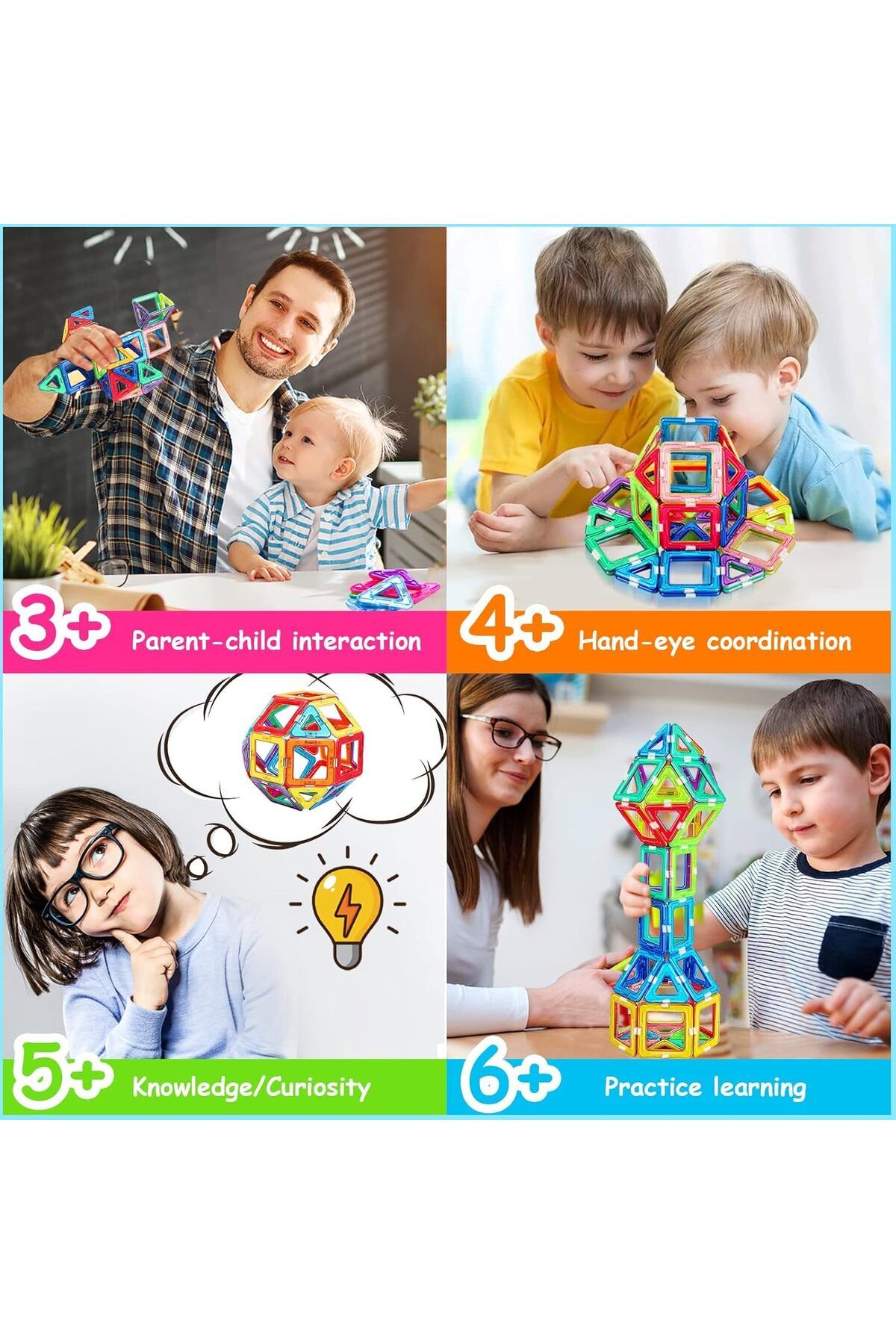 Yelajoy-Magnetic Building Block Set,191 Pieces,geometric Shapes,promotes Children 3d Structure Recognition 5