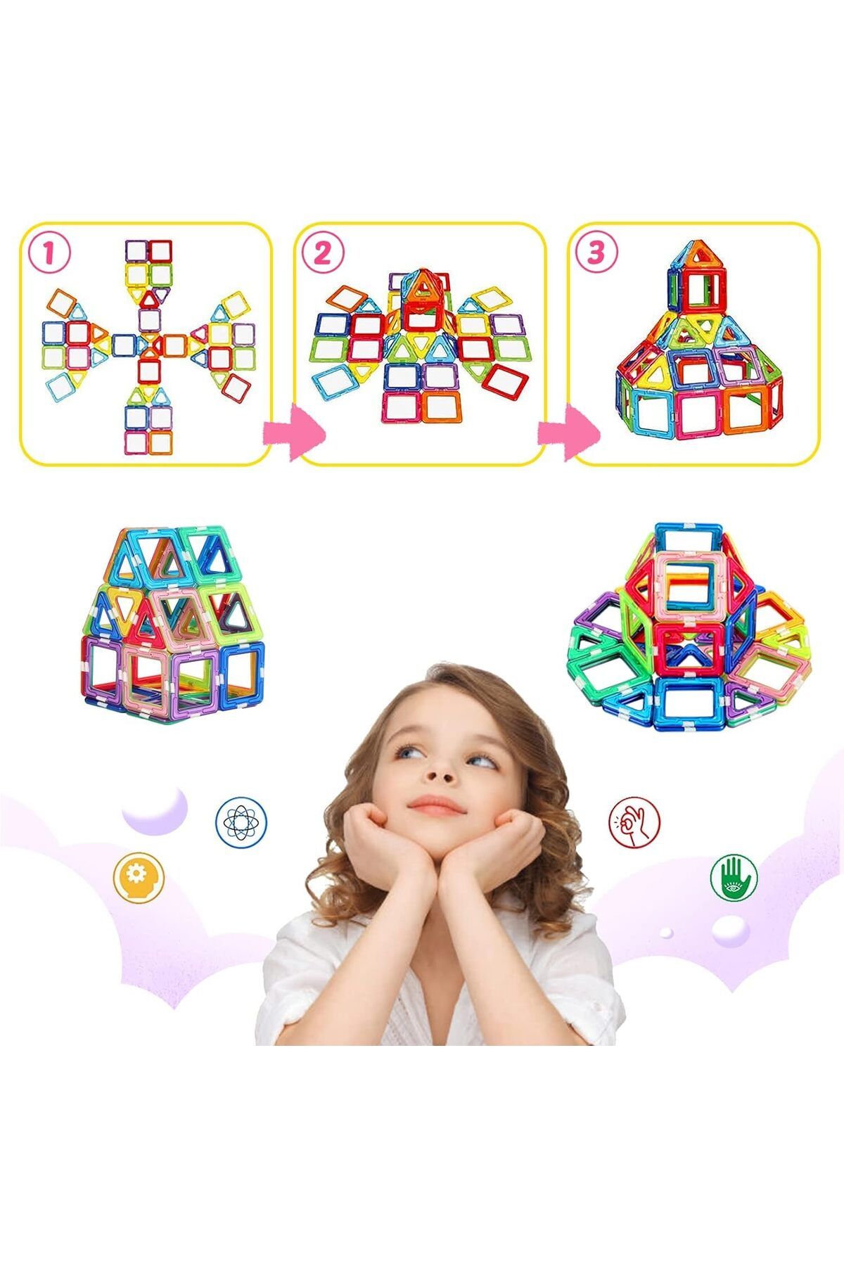 Yelajoy-Magnetic Building Block Set,191 Pieces,geometric Shapes,promotes Children 3d Structure Recognition 3