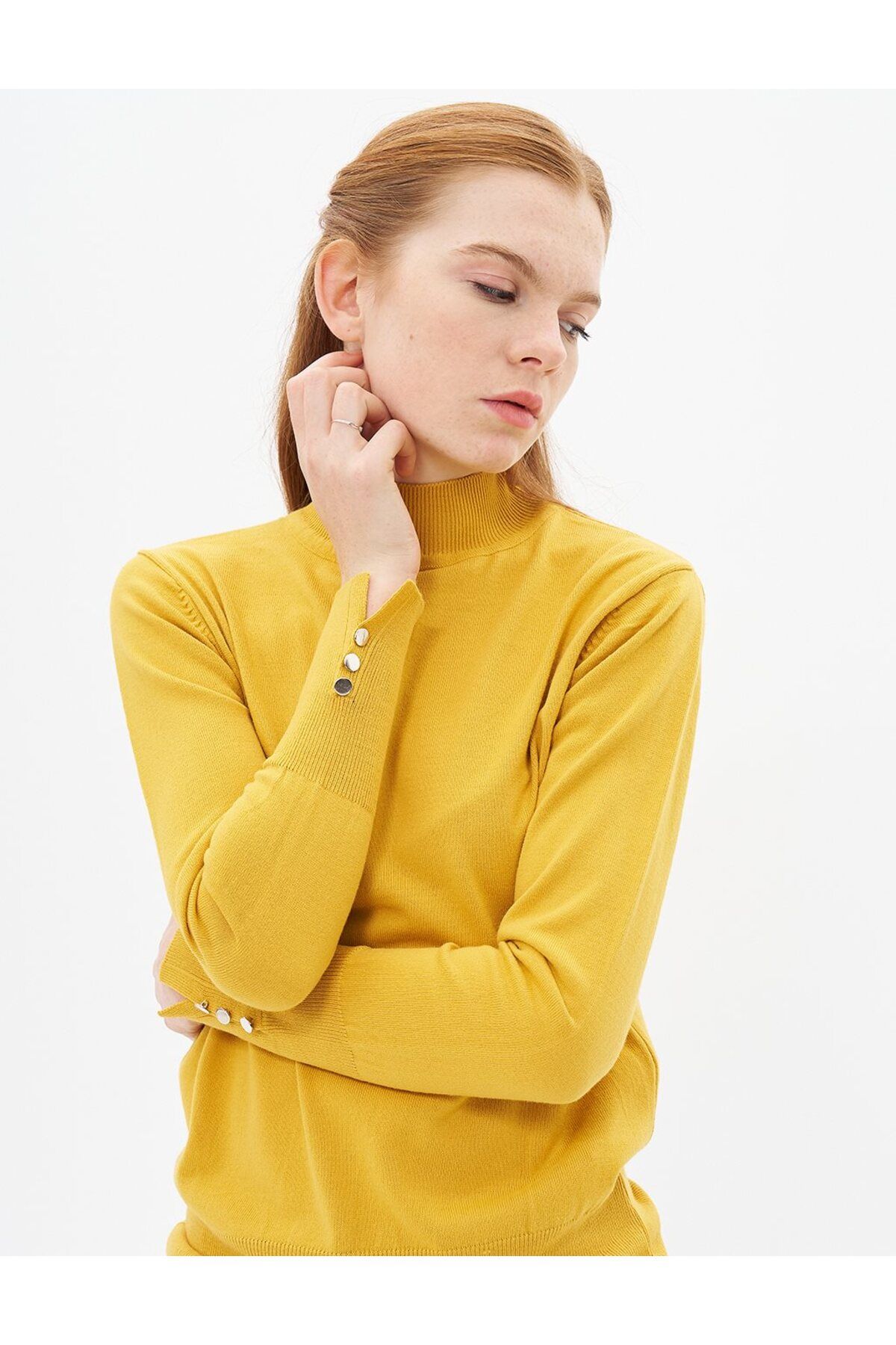 Kayra-Mustard Colored Basic Knitwear Sweater 7