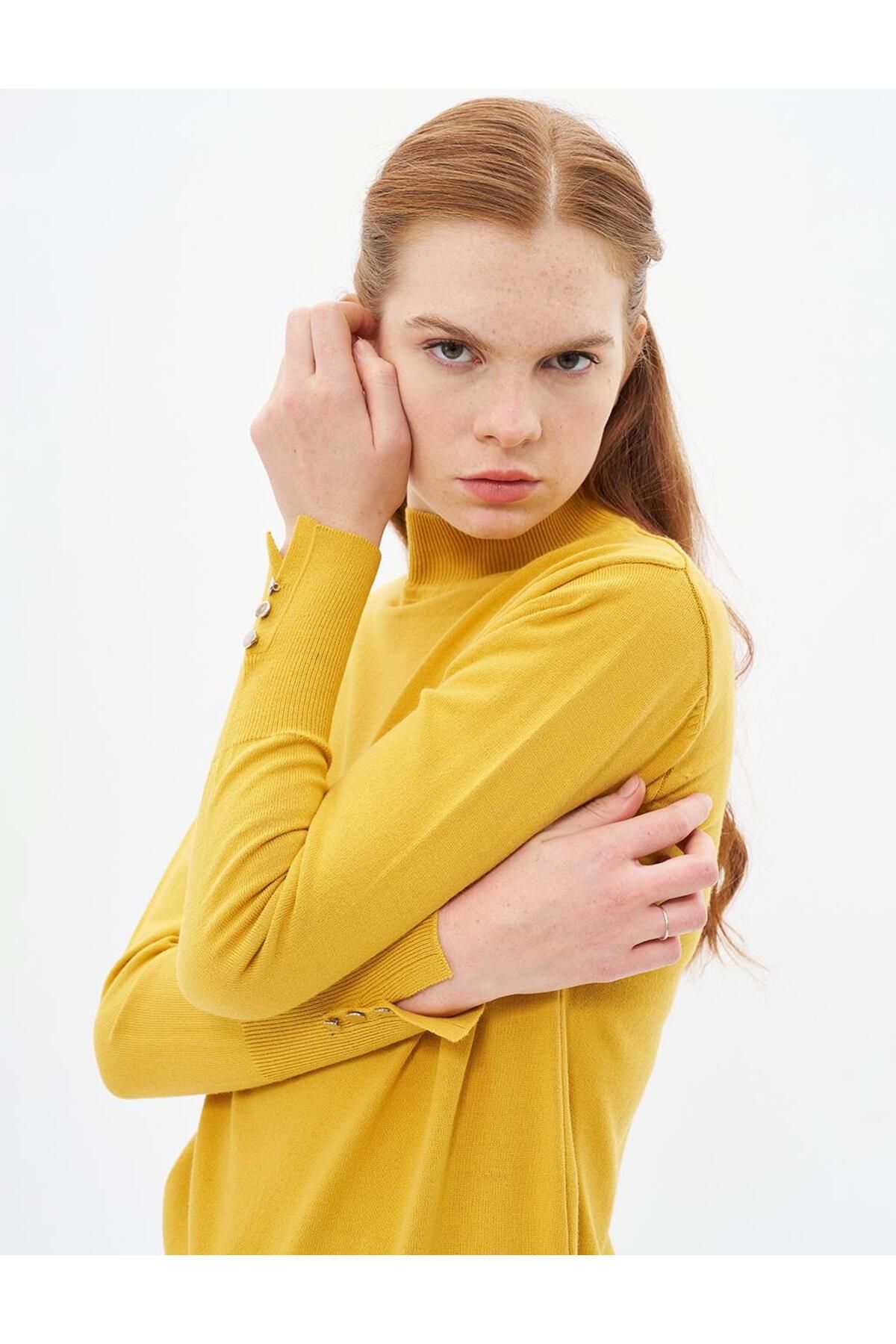 Kayra-Mustard Colored Basic Knitwear Sweater 6