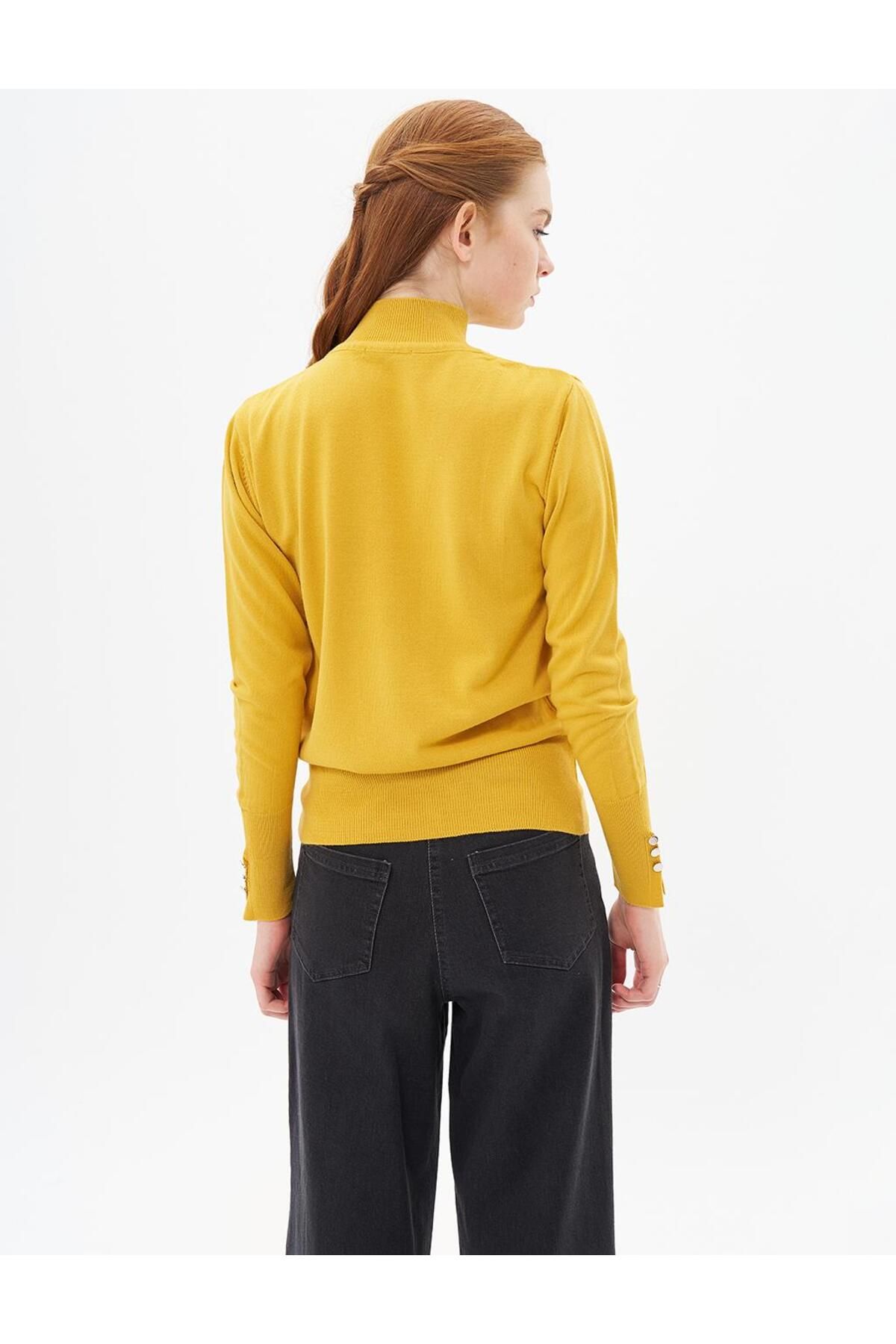 Kayra-Mustard Colored Basic Knitwear Sweater 3