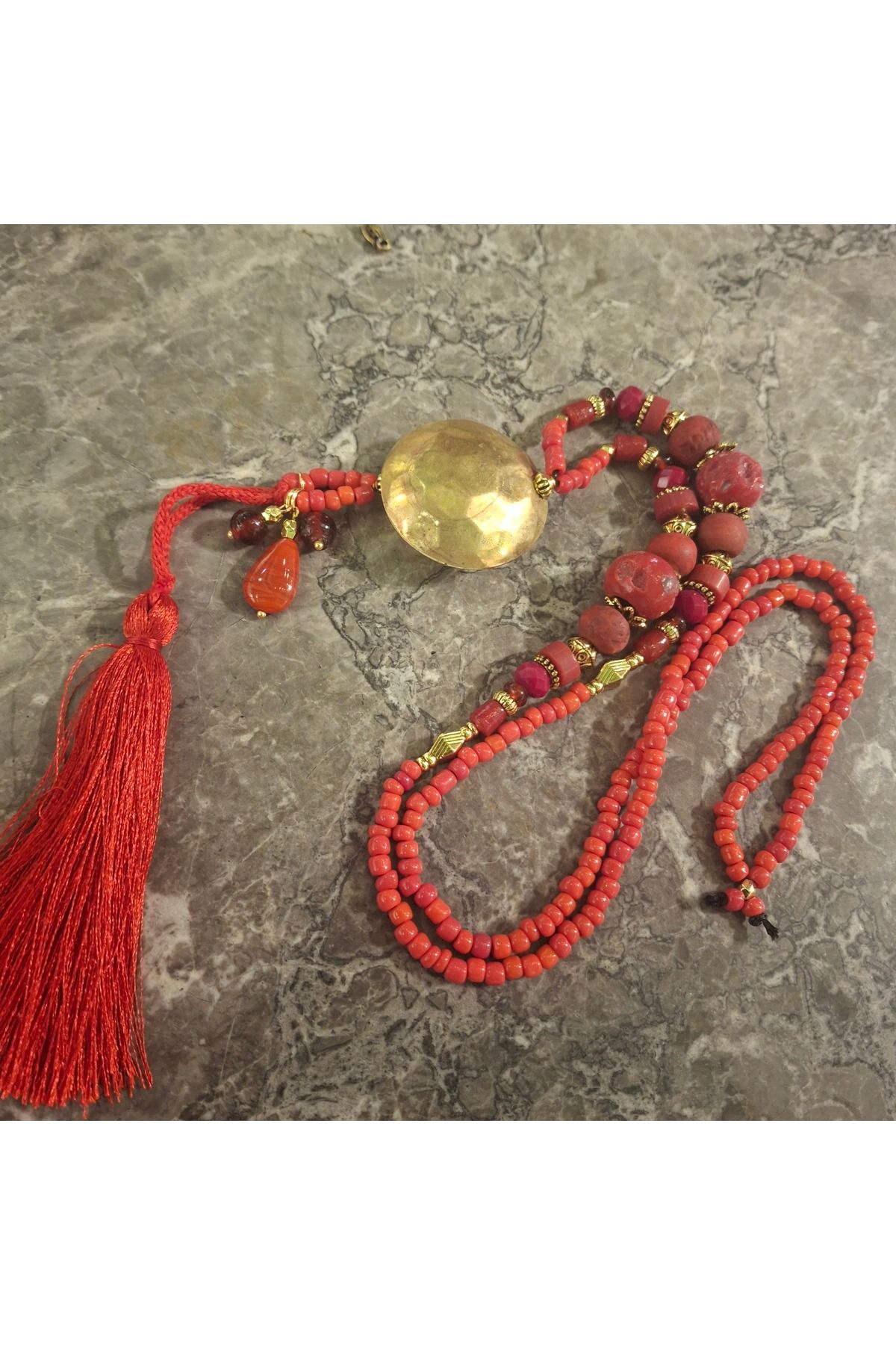 azra takı tasarım-In Our New Model - Colossal Materials & Long Necklace: Coral & Lava Stone, Handmade 3