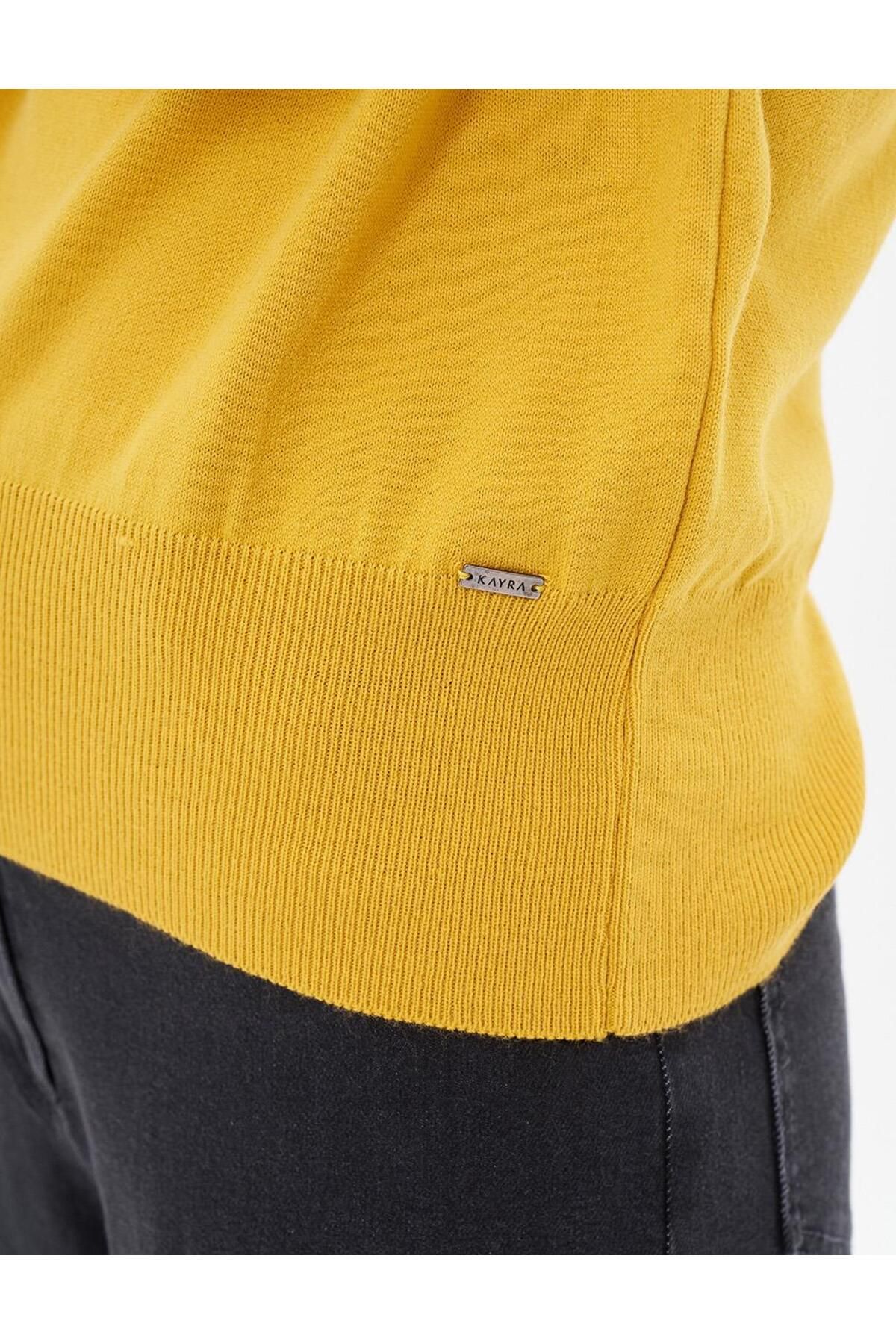 Kayra-Mustard Colored Basic Knitwear Sweater 8