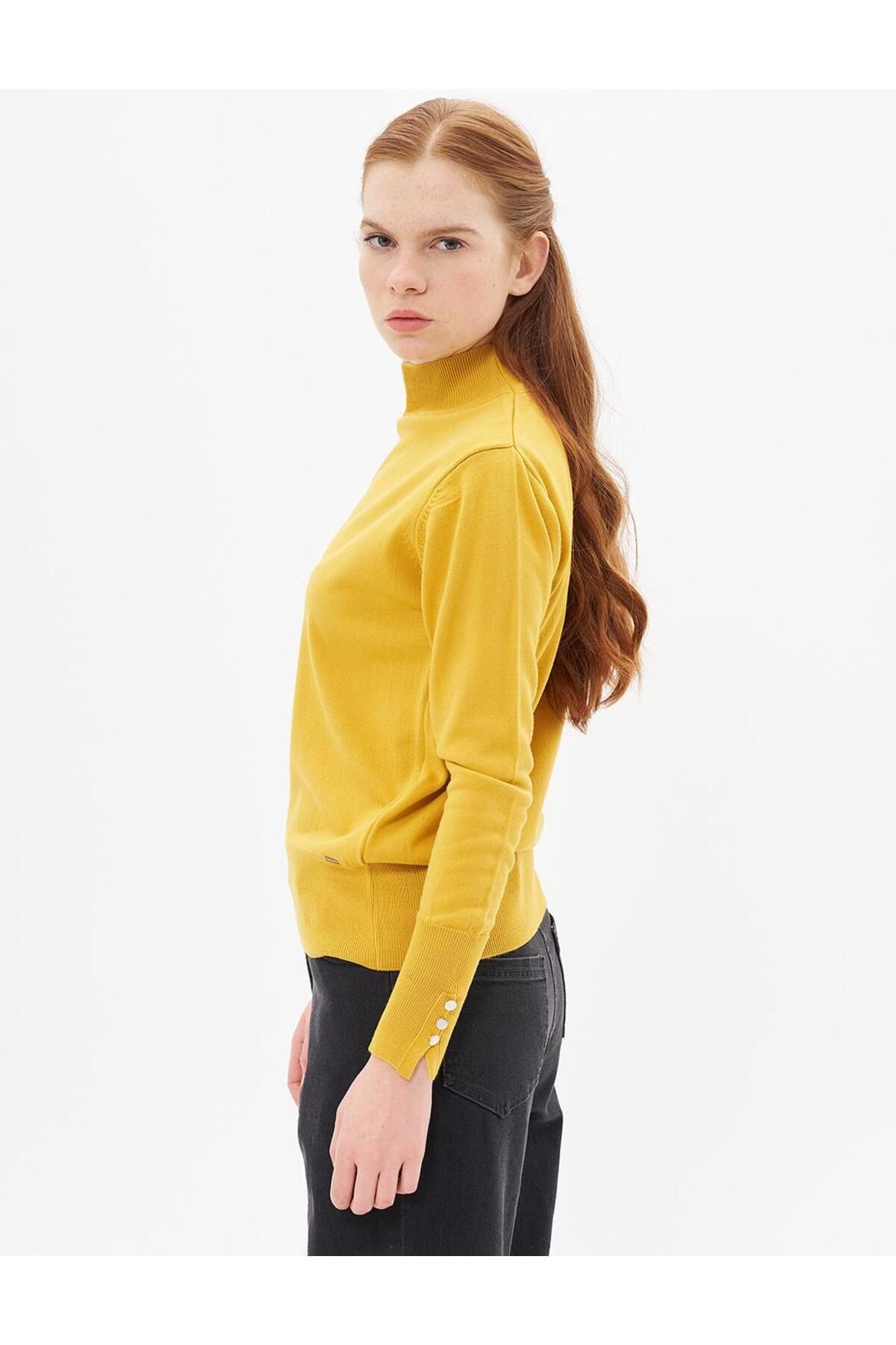 Kayra-Mustard Colored Basic Knitwear Sweater 2