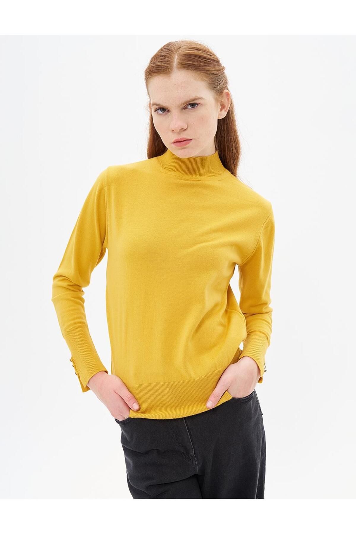 Kayra-Mustard Colored Basic Knitwear Sweater 1