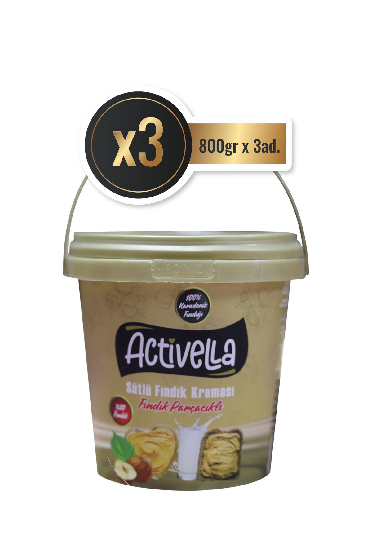 Activella Sütlü Fındık Kreması Parçacıklı 800gr %30 Fındıklı X3