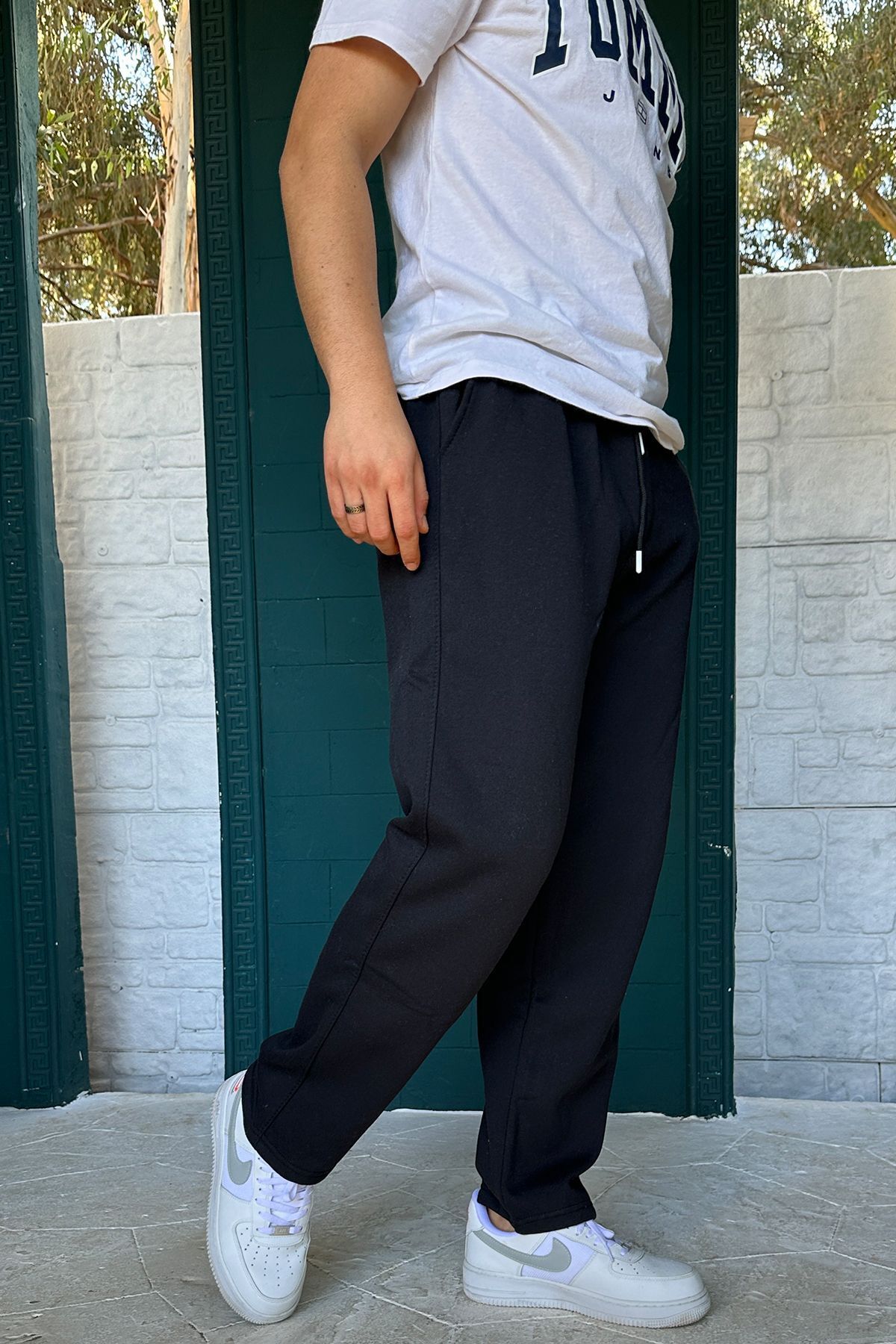 OXVİN-Pantaloni de trening supradimensionați Walker Baggy - picior largi, 2 fire, grosime medie, lung negru gri (cadrare originală) 2