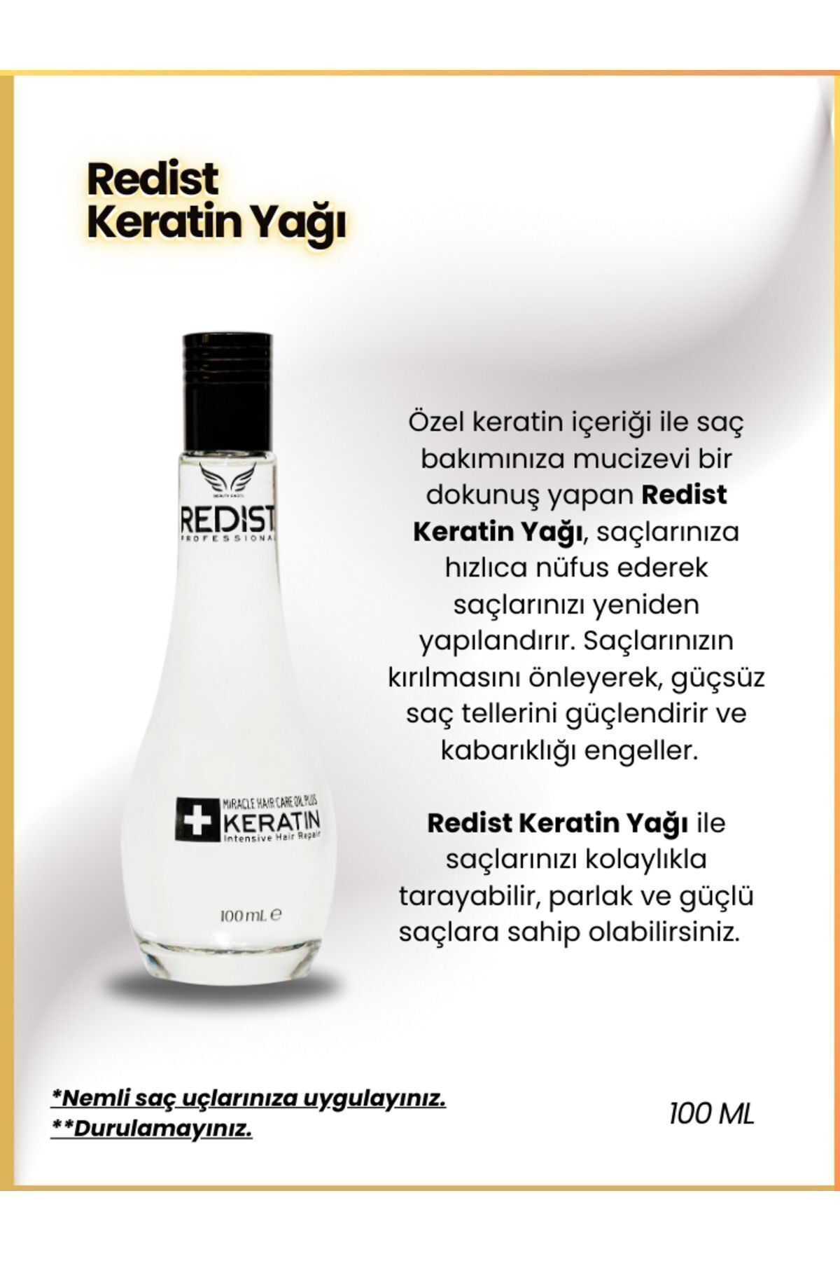 Redist Aşiri Yıpranmış Ve Yanmış Saçlar Için Anında Onarıcı Keratin Saç Bakim Yaği 100 ml-4