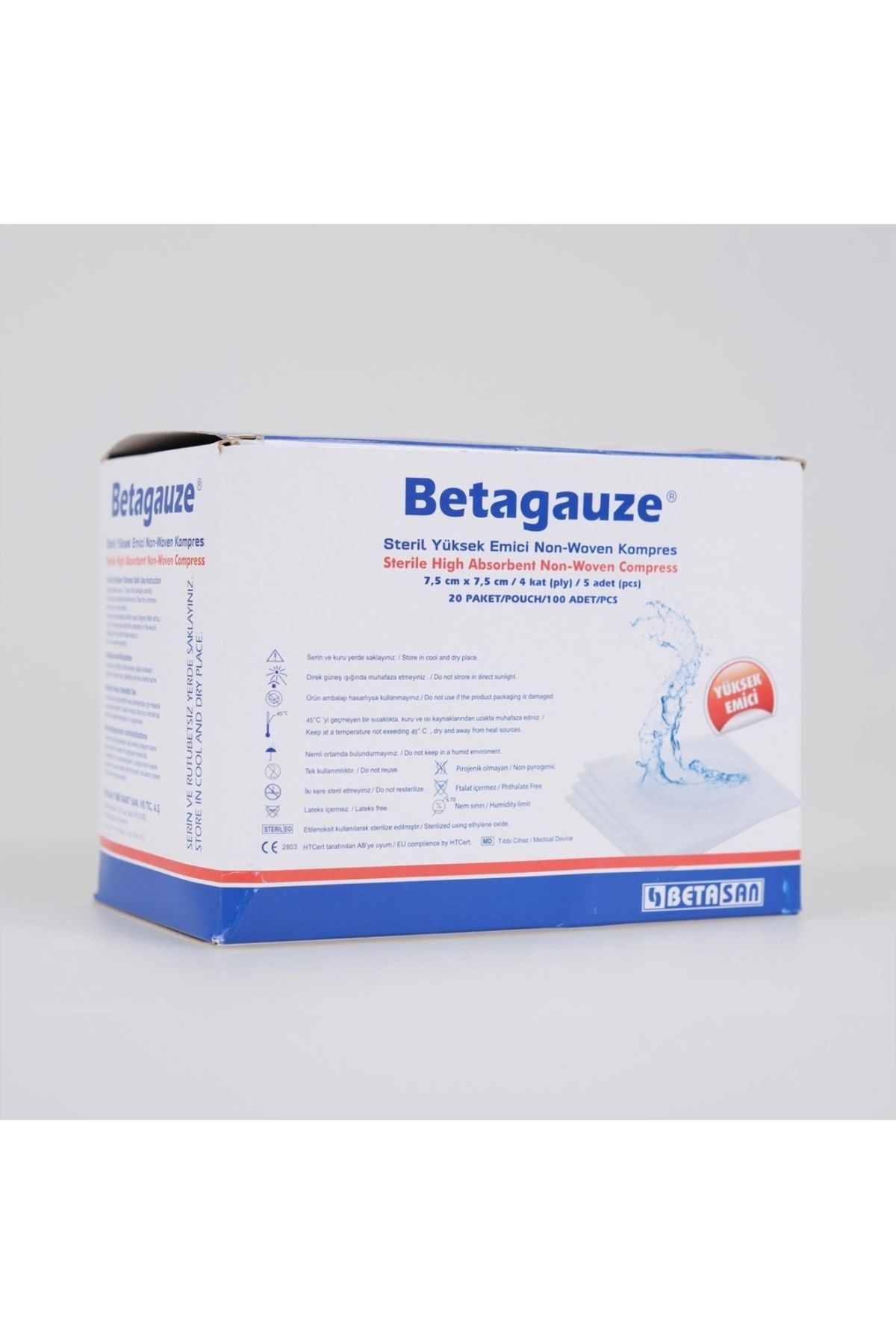 Betasan Beta Gauze Steril Nonwoven Kompres 7,5cmx7,5cm (5X20) - 100'lü Kutu