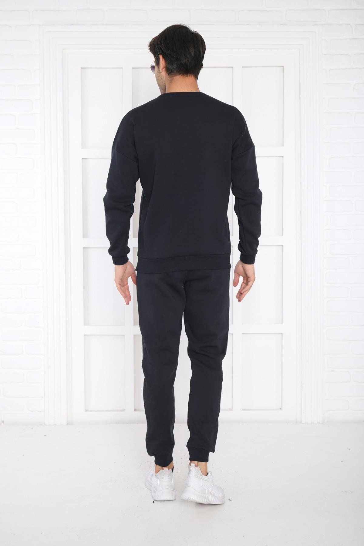 ست گرمکن ورزشی مردانه سرمهای آبی 3 نخ تنفس SLIMFIT SWEAT TRACKSUIT تیم 3079 Escetic