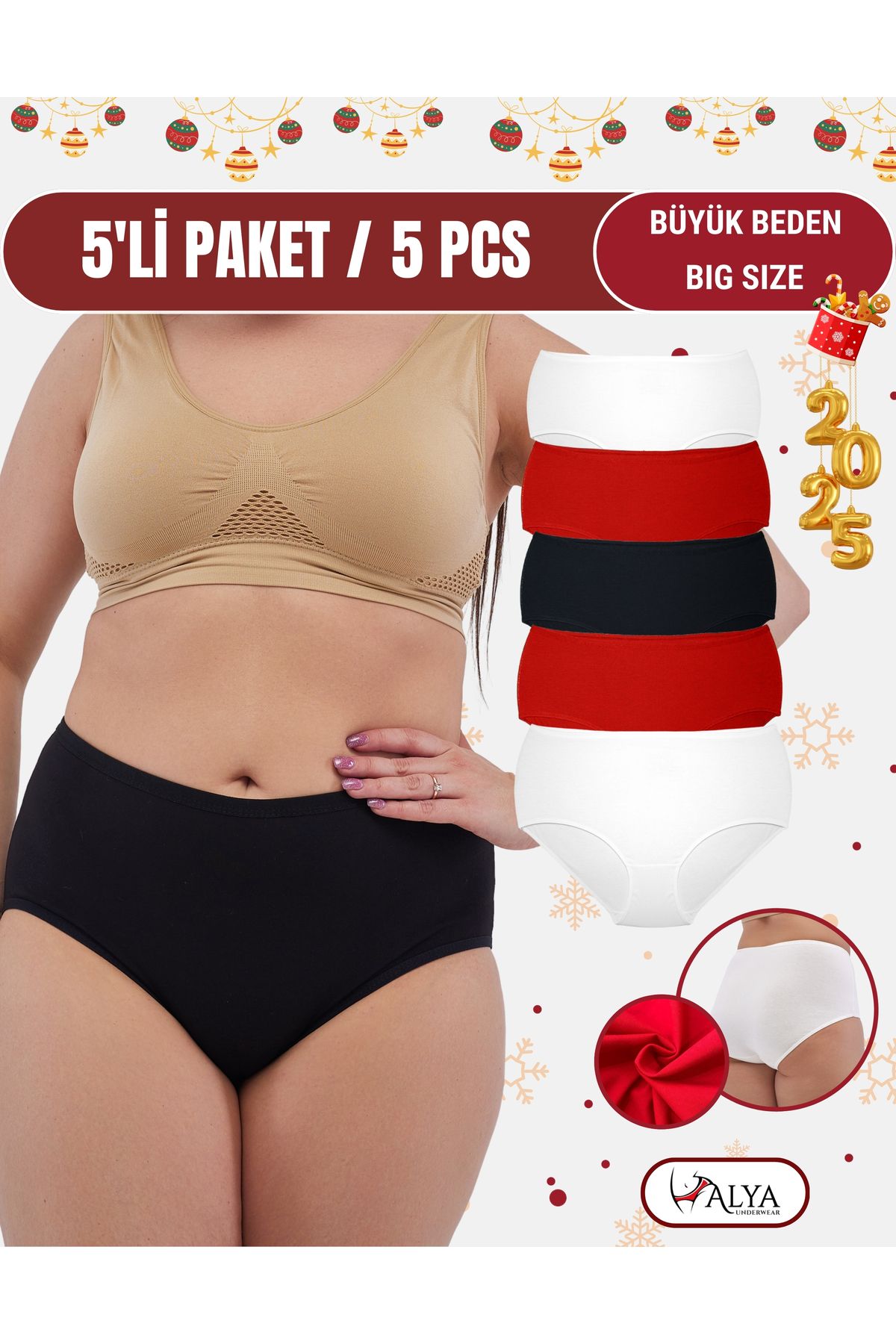 ALYA UNDERWEAR-Women's Oversize Panties, Plus Size, Cotton High Waist Underwear - Red Variant 1