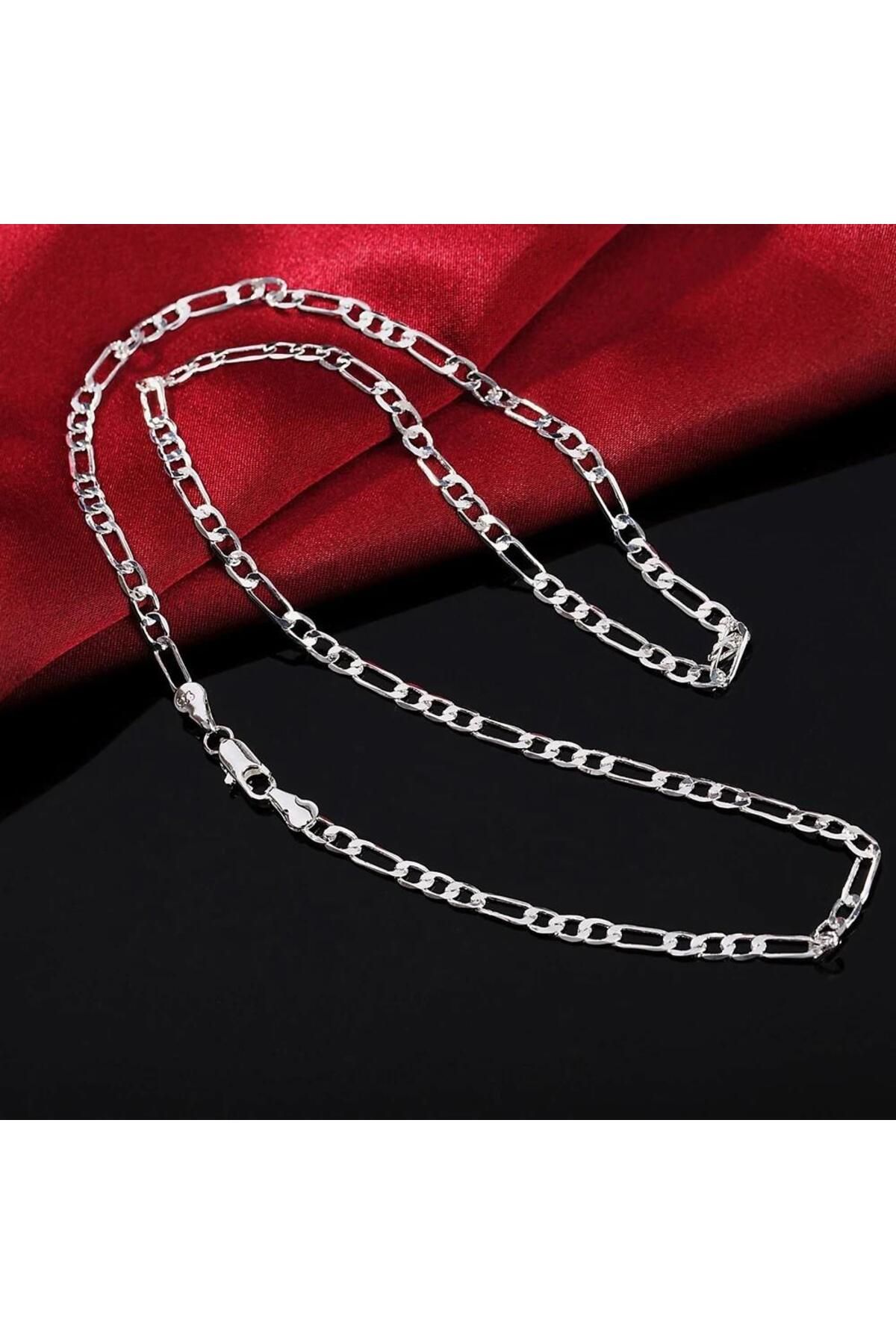KUMİ 925 Ayar Erkek Kadın Unisex Figaro Gümüş Kaplama Zincir Kolye