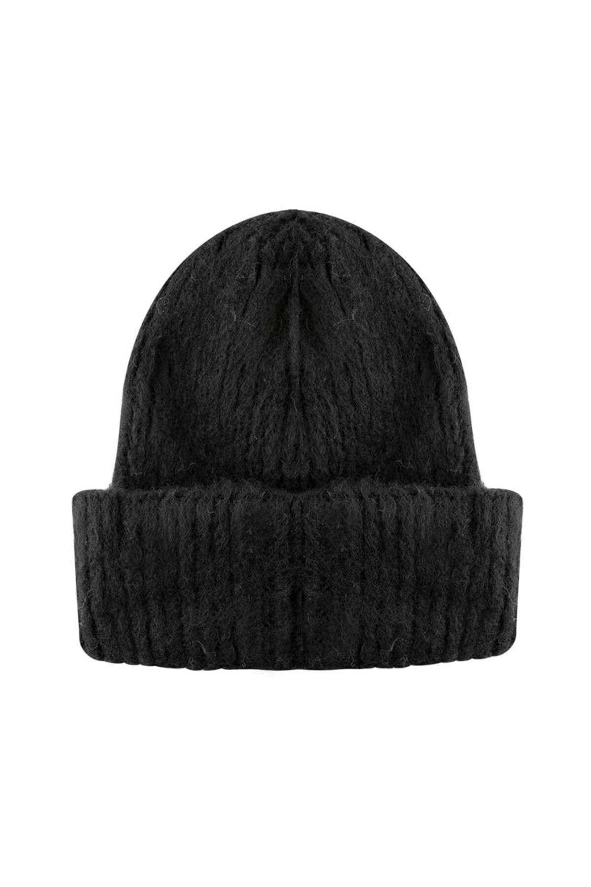 RİVUS-Corded Knitwear Beret with Embroidery Detail - Black 2