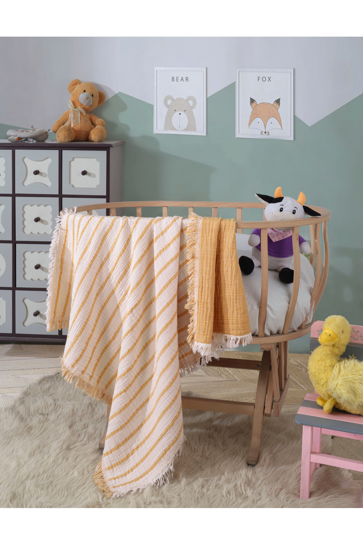 4 Layers, Double Sided, 100 x 120 CM Baby Muslin Blanket, Cotton Multipurpose Baby Blanket