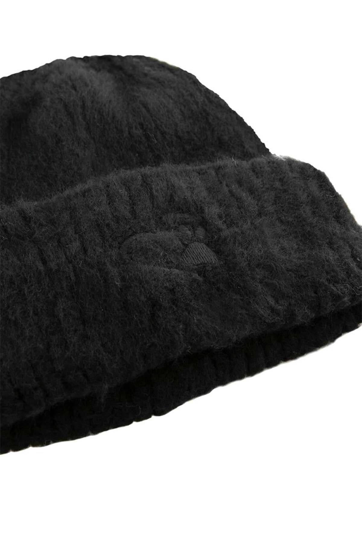 RİVUS-Corded Knitwear Beret with Embroidery Detail - Black 3