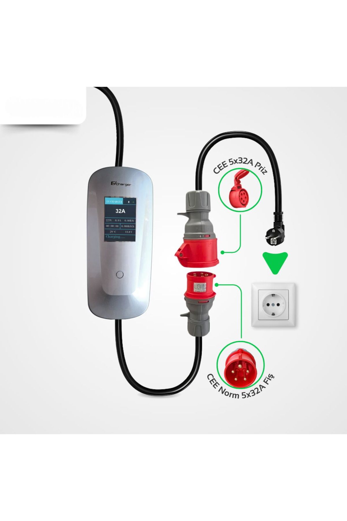 CksEnerji Coswatt 22 Kw Taşınabilir Hızlı Araç Şarj Istasyonu Çanta Ve Dönüştürücü Hediyeli (TÜRKÇE MENÜ)