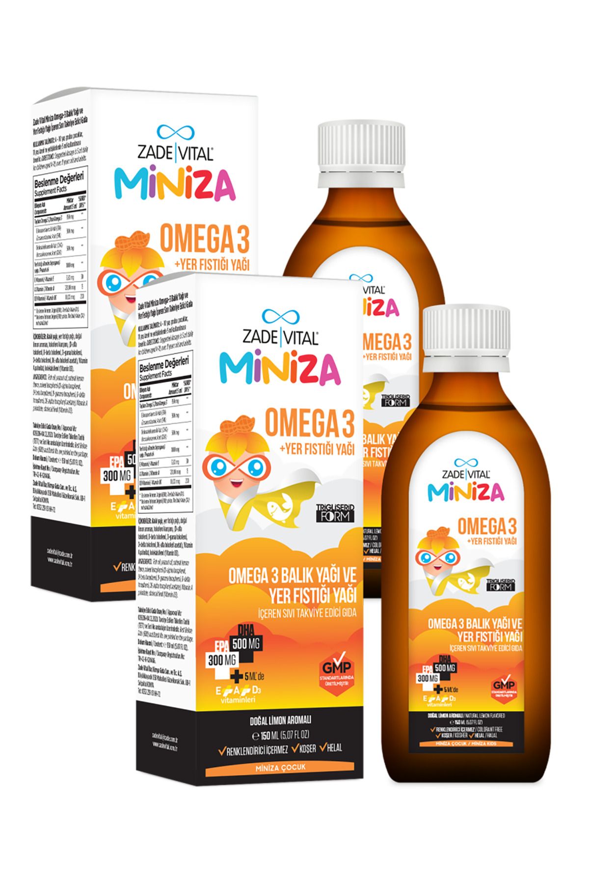 Zade Vital MİNİZA OMEGA 3 & YER FISTIĞI YAĞI (150 ml) 2 şişe