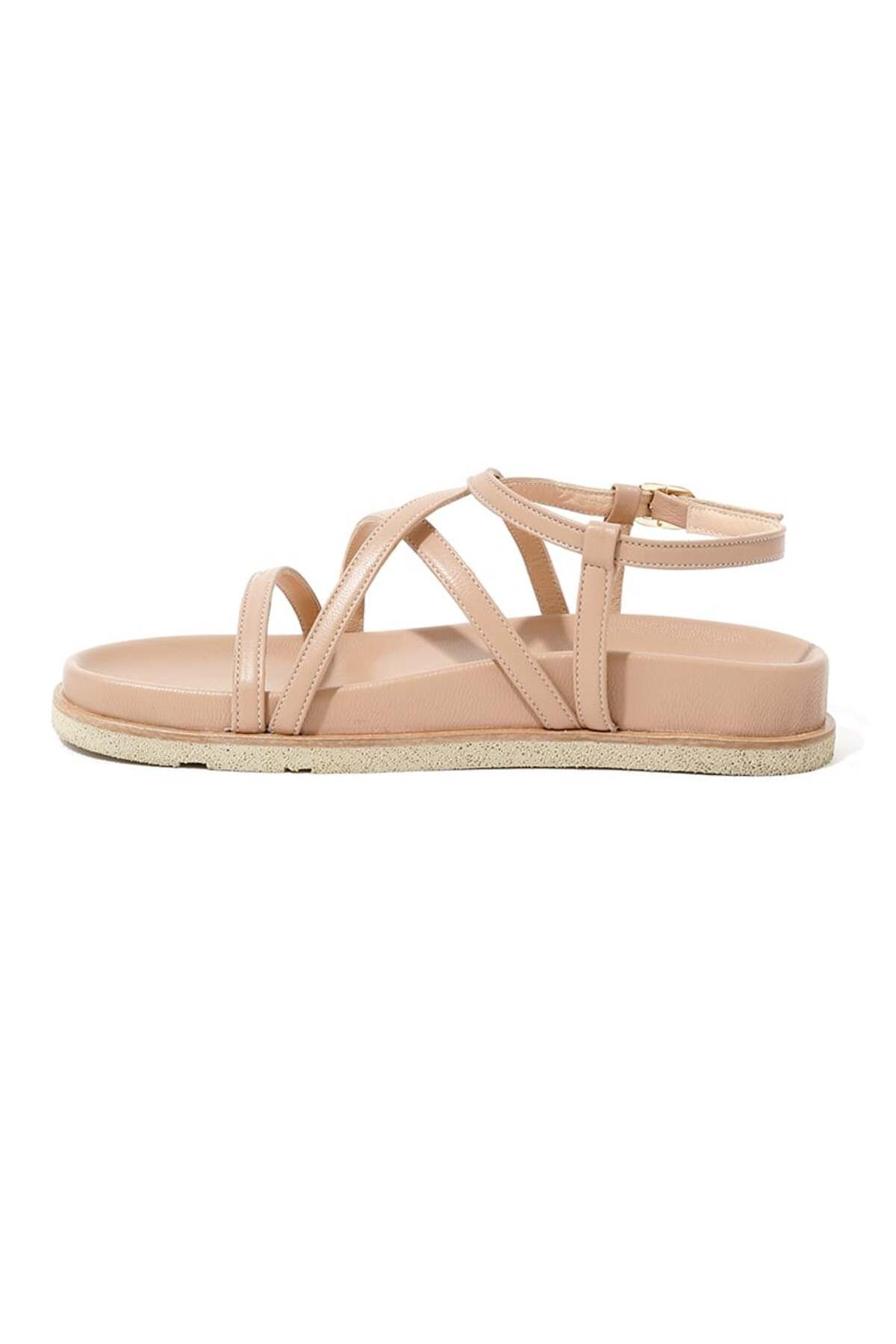 RİVUS-Flat Sandals with Leather Band Detail - Nude 3