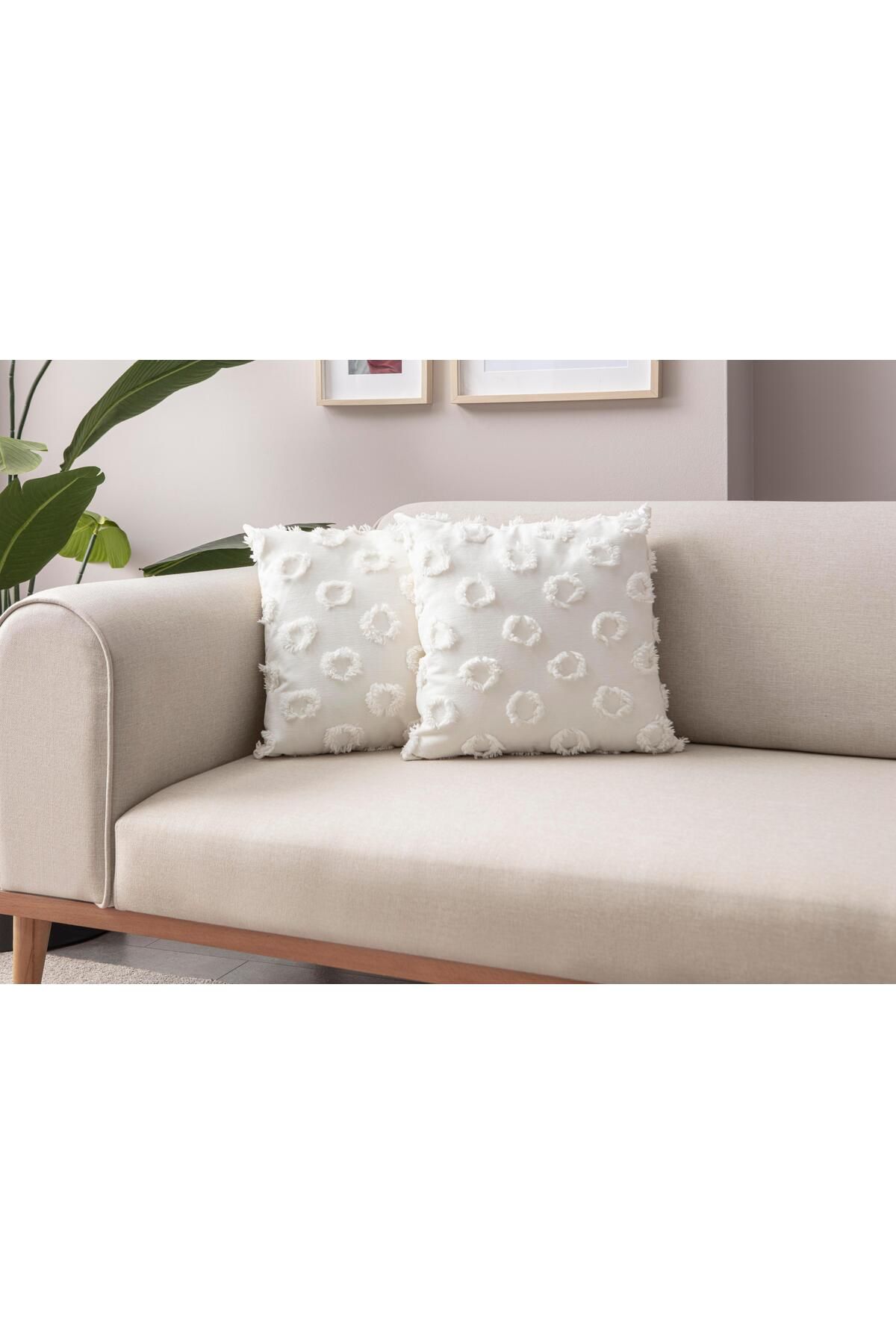 Markaev-Set of 2 Round Tassel Detailed Throw Pillow Covers 2