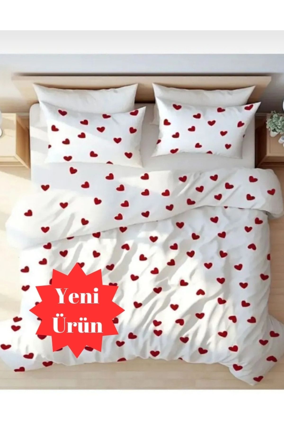 CANDAN ÇEYİZ Tek Kişilik Nevresim Seti (ÇARŞAFSIZ 160X200 YORGAN KILIFI YASTIK KILIFI) KALPLİ TEK