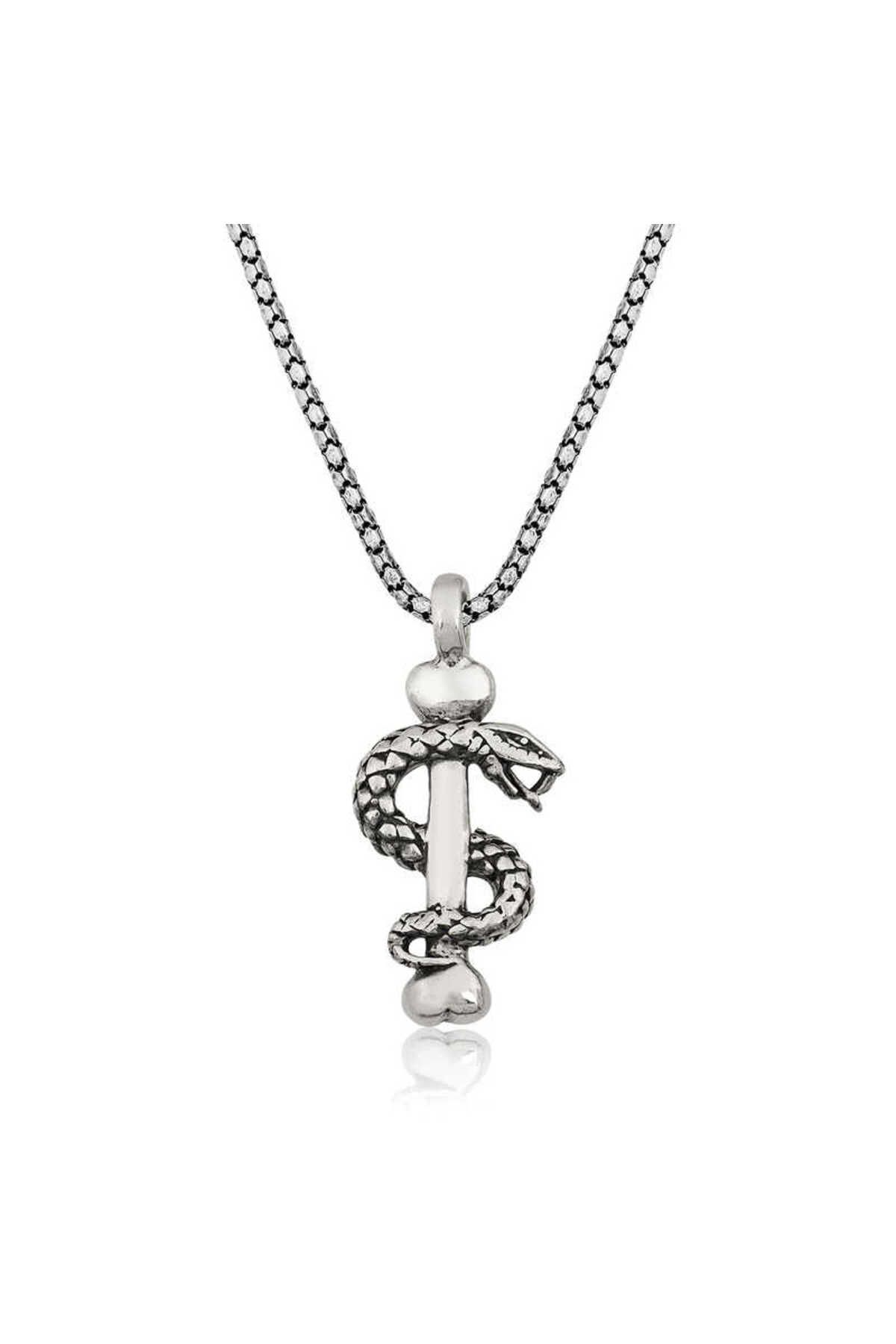 musellife 925 Ayar Gümüş Yılan Erkek Gümüş Kolye (T4365) (491491)