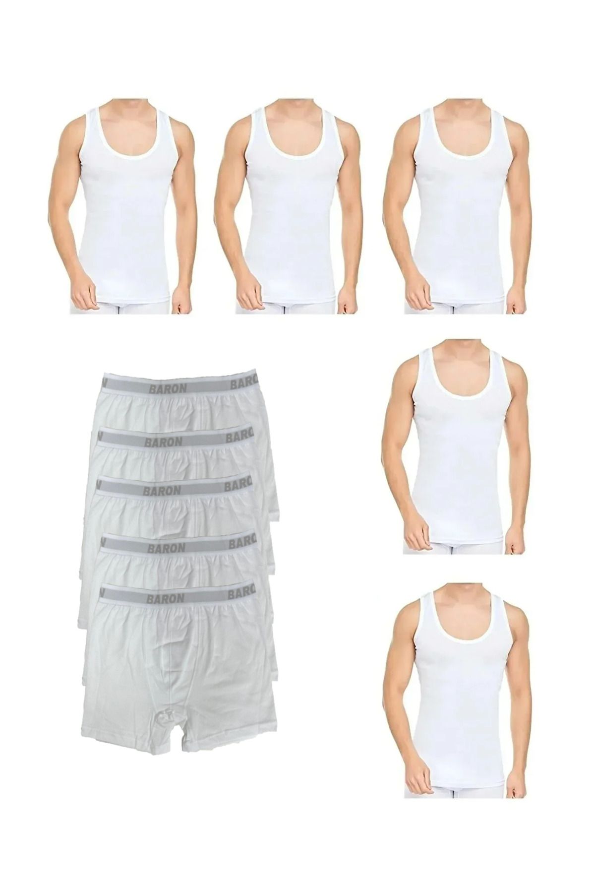SİERNA 10 Parça Atlet Ve Boxer Takımı Ekonomik Paket 5 Beyaz Boxer 5 Beyaz Atlet srn-002474
