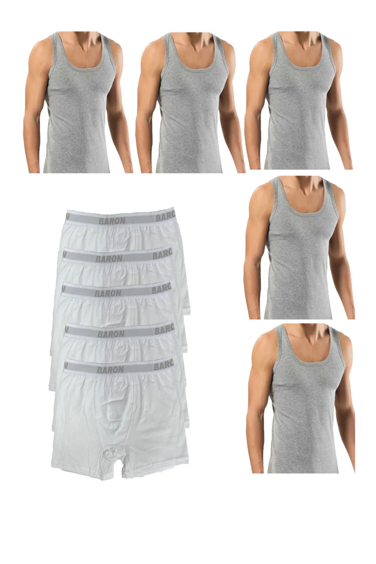 SİERNA 10 Parça Atlet Ve Boxer Takımı Ekonomik Paket 5 Beyaz Boxer 5 Gri Atlet srn-002466