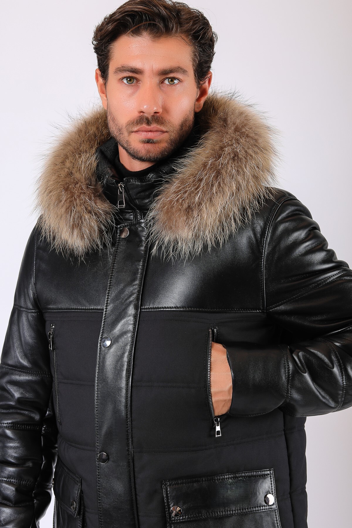 Leather Club Siyah Arthur Kürk Aksesuarlı Hakiki Deri Kaban görsel 6