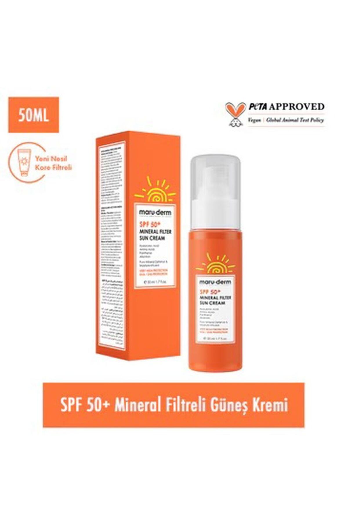 Maru.Derm SPF+50 Mineral Filtre Güneş Kremi 50 ml