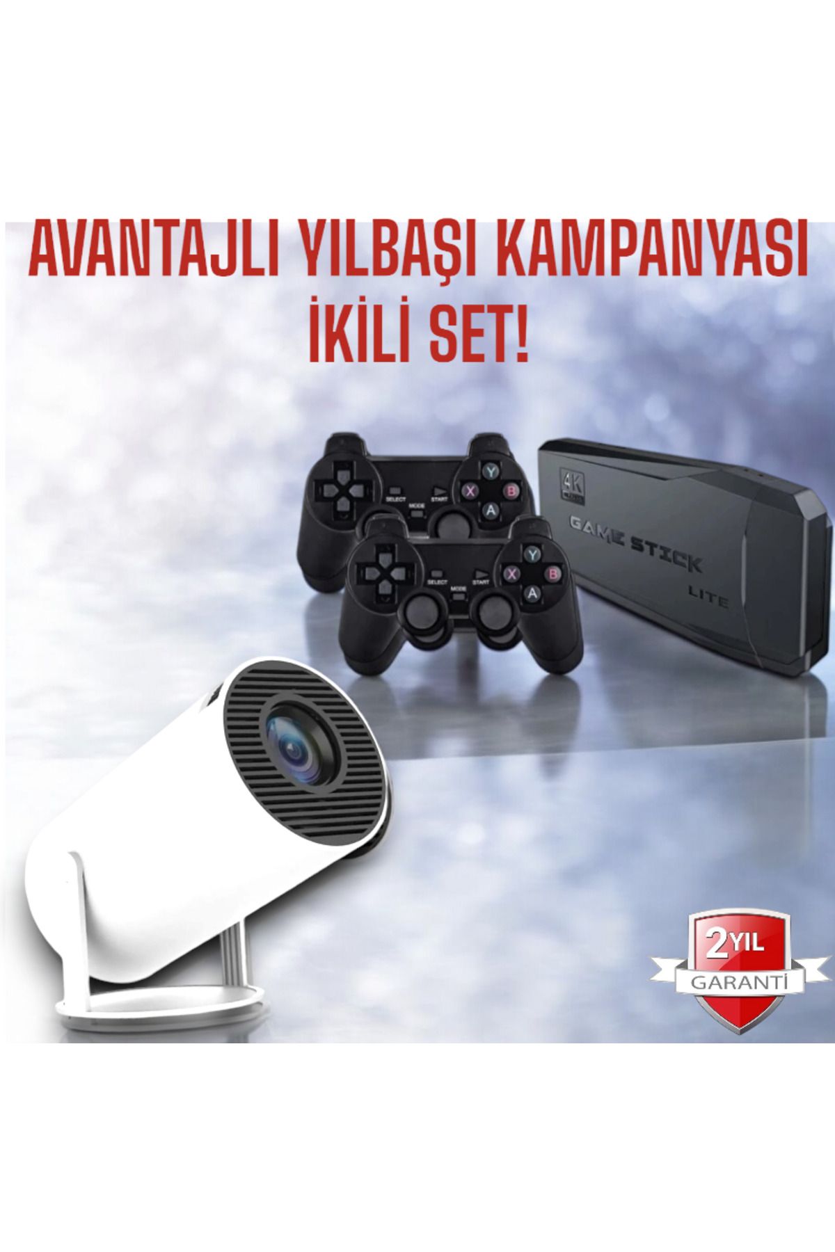 UCUZTEKNO Yılbaşına Özel 4K Projeksiyon ve M8 Pro TV Uyumlu GamesStick İkili Set