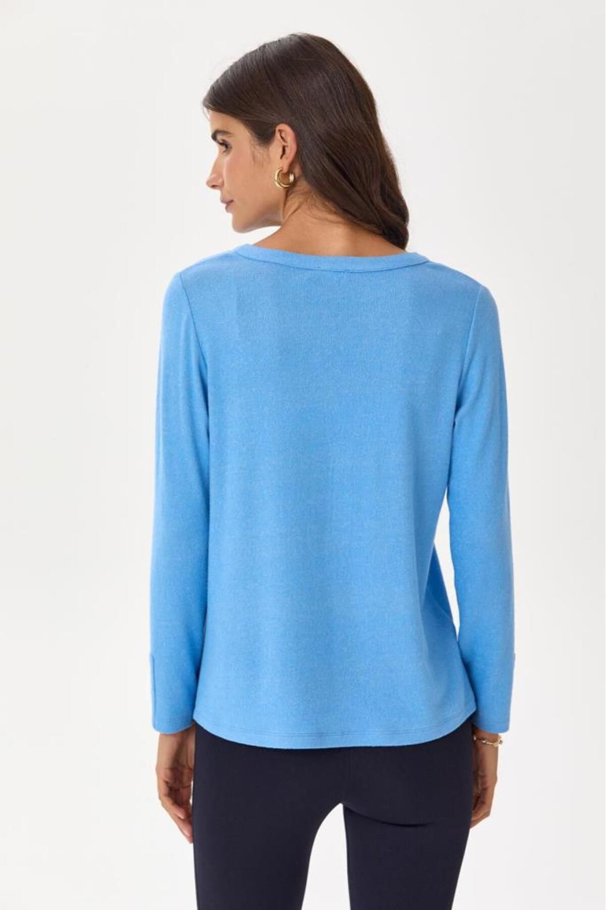 İKİLER-Prevailing V-Neck Pocket Detail Long Sleeve Blouse 245-1708 5