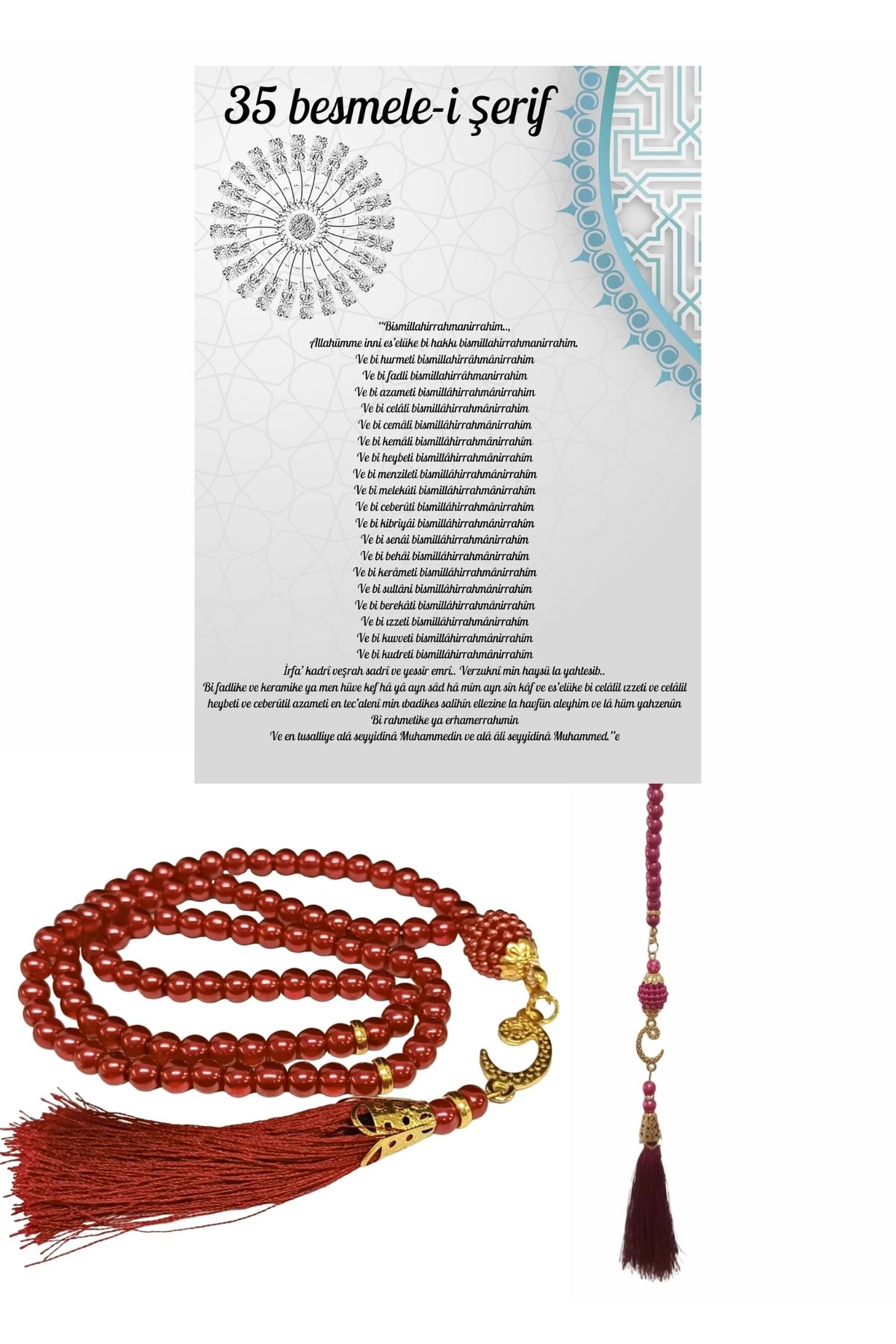 P Parla-Fuchsia Colored Prayer Rosary - 99 Glass Pearls, 35 Bashmele-I Sheriff Prayer Card Gift 1