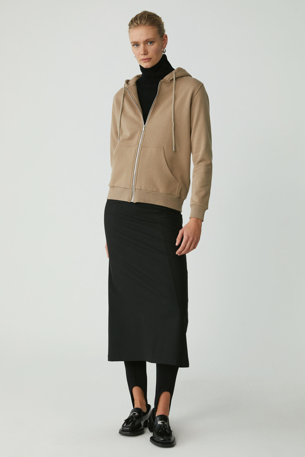 ETHIQUET  Cherısh Kadın Içi Polarlı Yumuşacık Kalın Kumaşlı Kapüşonlu Fermuarlı Vizon Sweatshirt - Görsel 4