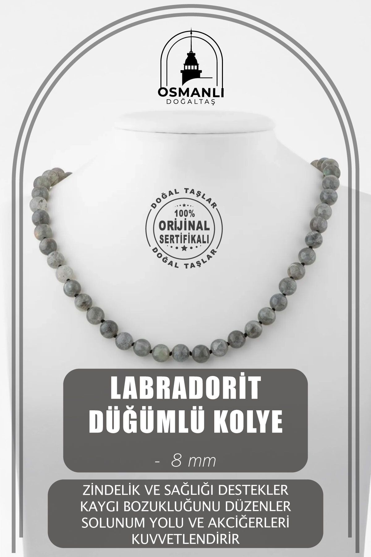 OSMANLI DOĞAL TAŞ-Labradorite 8 Mm Knotted Natural Stone Necklace 1