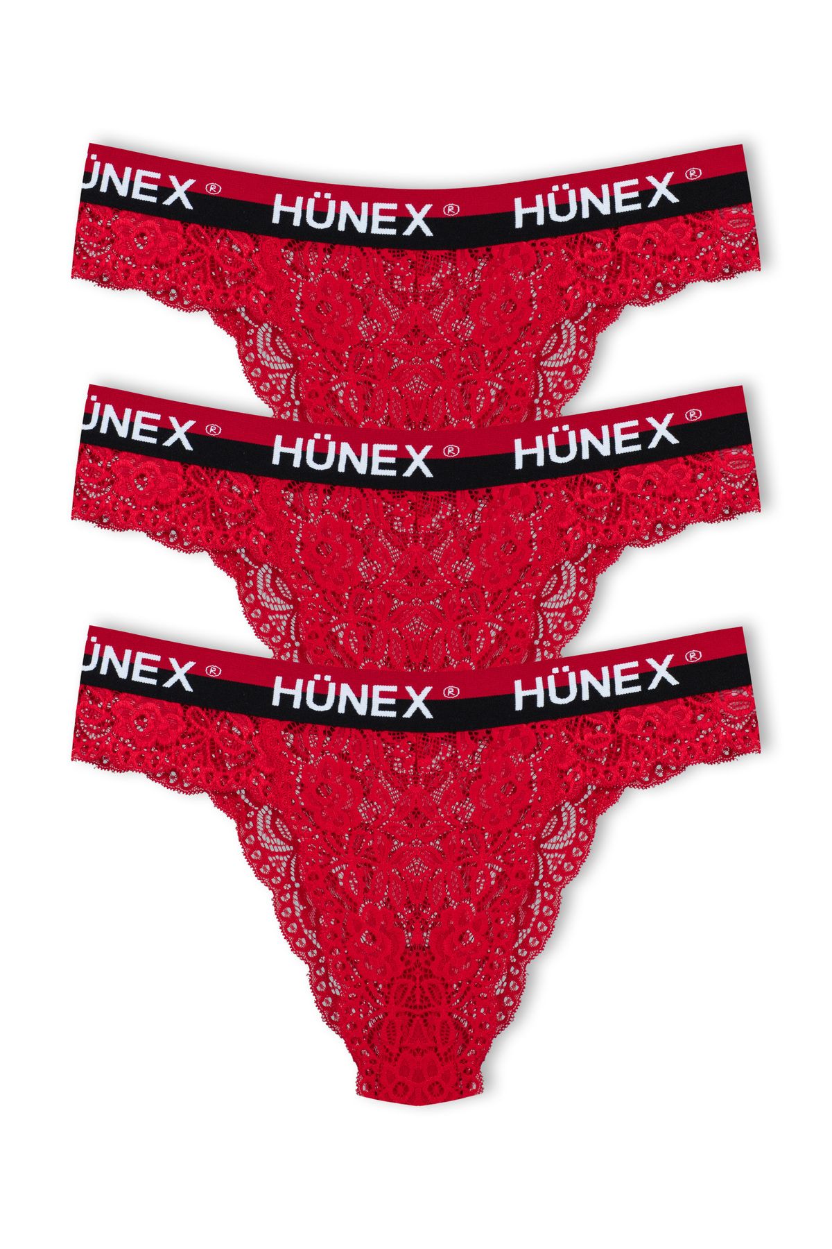HNX-Red Lace Elastic Waist Large Size Women's Panties 3-Piece 1