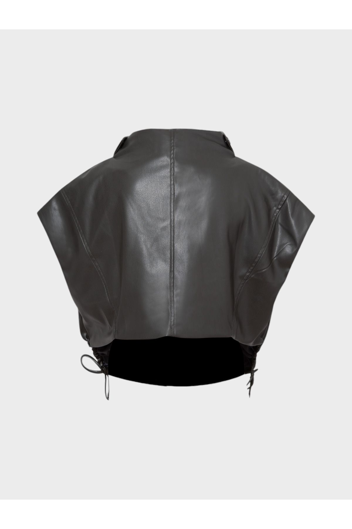 RİVUS-Sleeveless Leather Vest with High Collar - Khaki 3