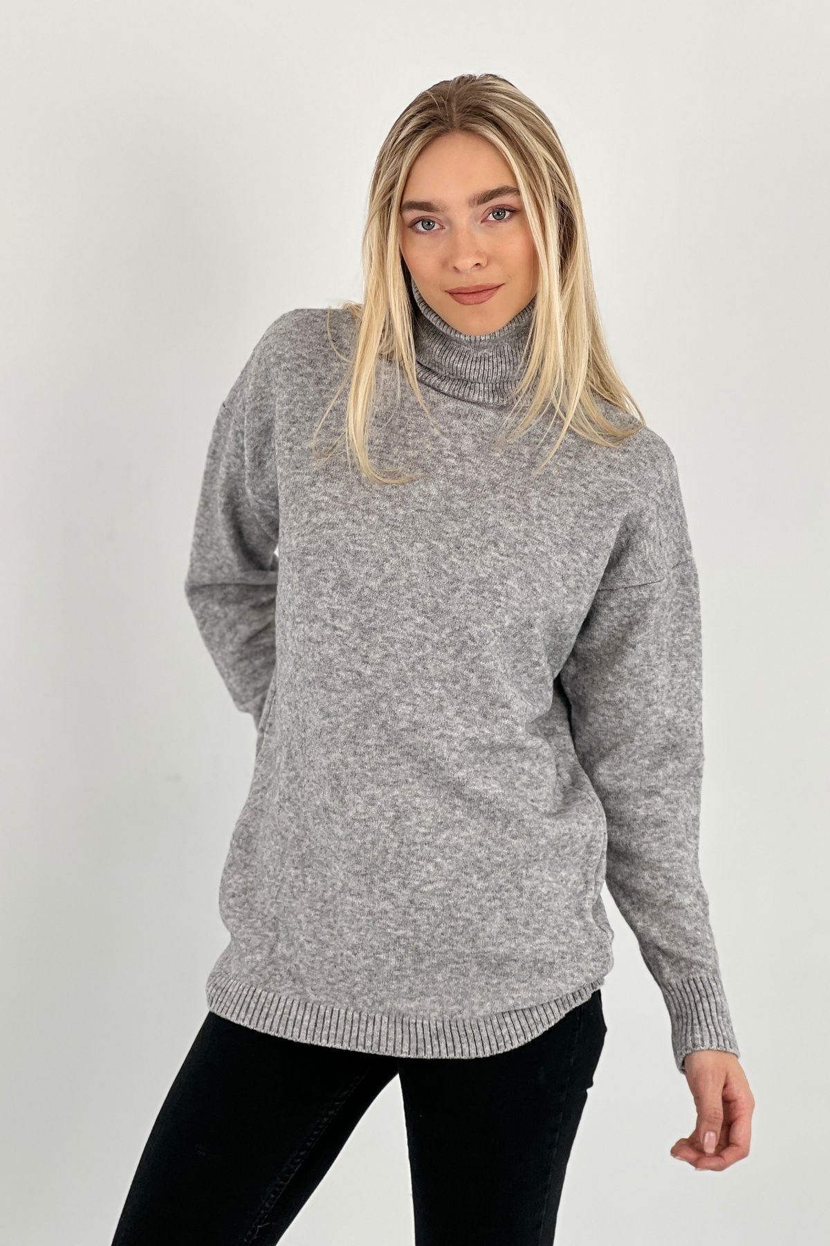 Miss Poem-Women's High-Top Winter Turtleneck Basic Gray Knitwear Sweater 6