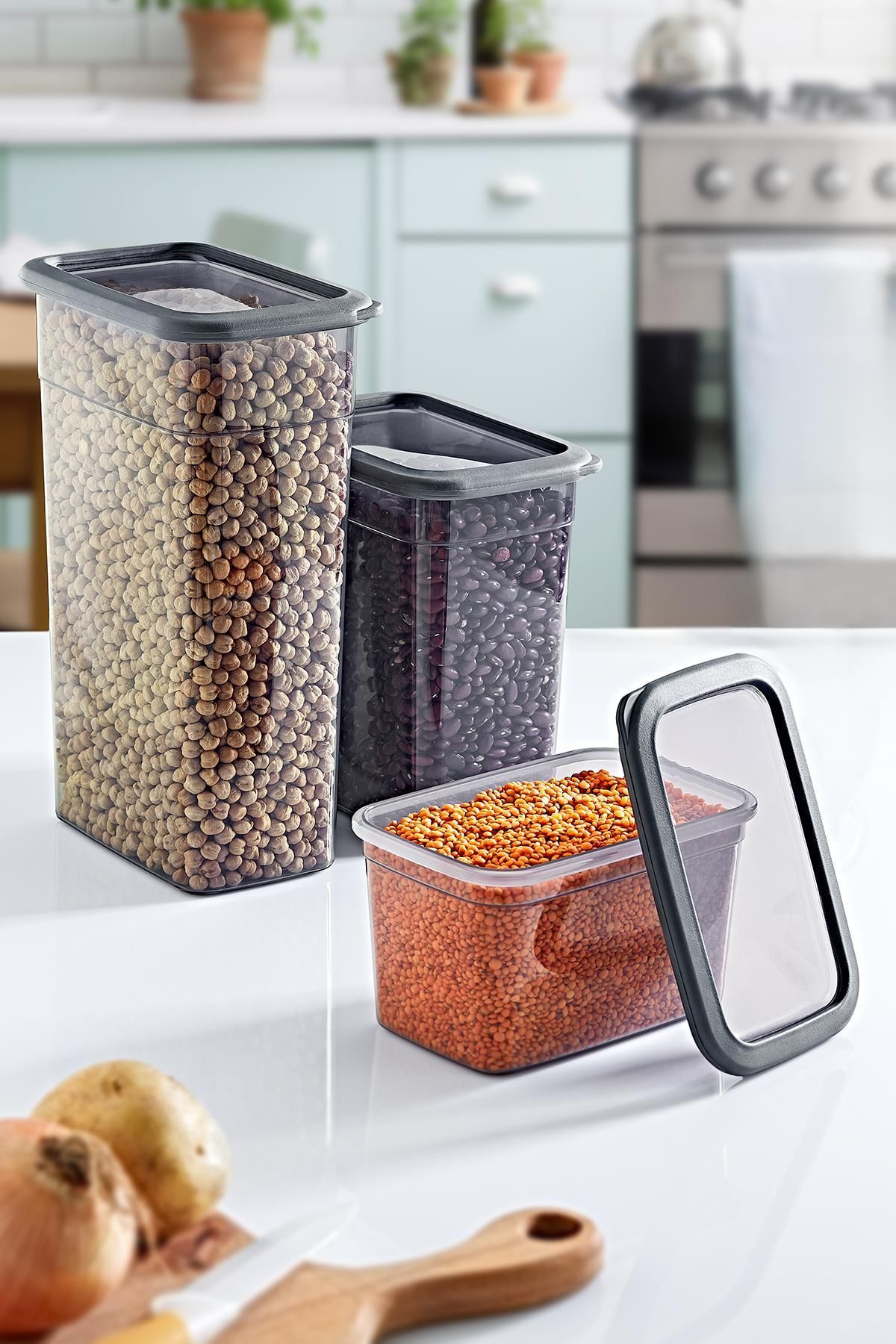 Smartware-Set of 8 Skali Rectangular Storage Containers Anthracite (Per 8 1210 Ml, 2350 Ml, 3500 ml) 3