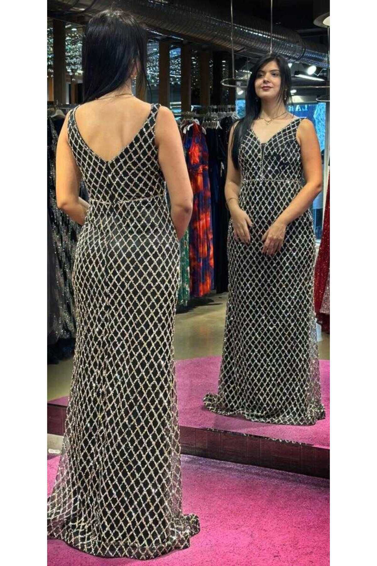 Abiyeniall-Rochie de seară lungă, argintie, cu bretele groase, cu tăietură dreaptă, 7587 5