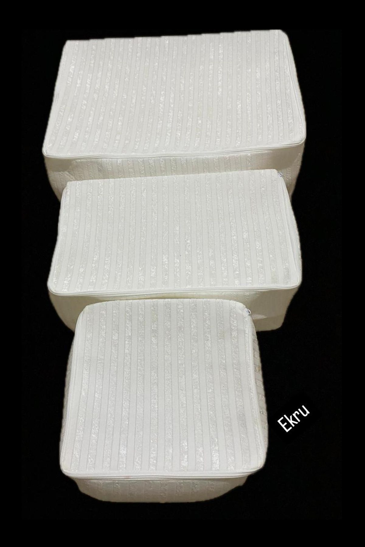 Çt Çeyizci Tekstil Set De 3 Bucăți Din Catifea Din Burete Cu Dungi Ekru - One Size