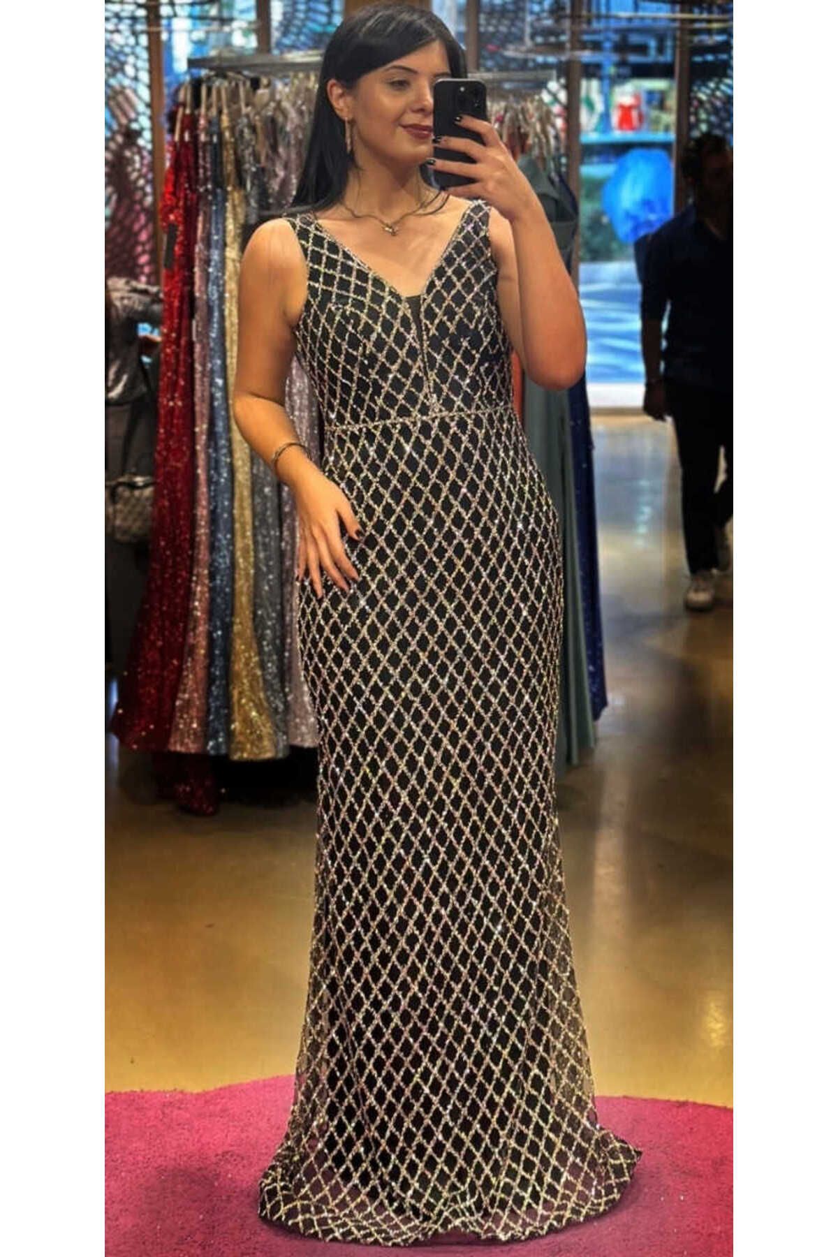 Abiyeniall-Rochie de seară lungă, argintie, cu bretele groase, cu tăietură dreaptă, 7587 1