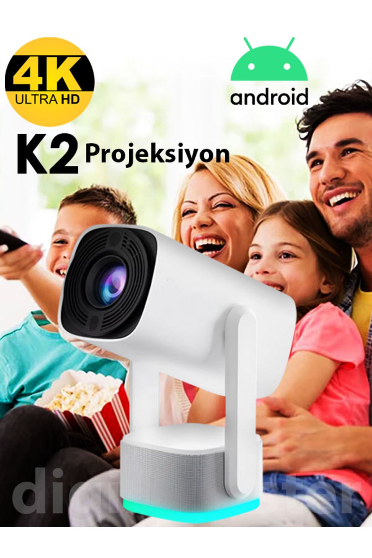 DigiMonster K2 Projeksiyon Dahili 9750mAH Pil 4K Hd Bluetooth Android 11 Sinema Açık Projeksiyon