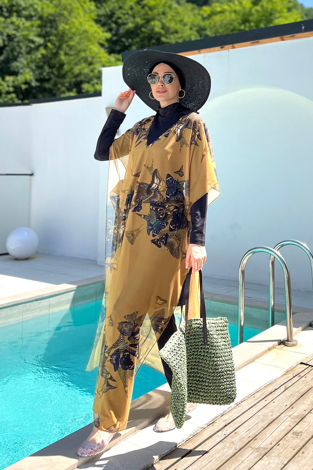 Remsa Mayo-Butterfly Patterned Hijab Pareo - Single Caftan, 430-310 Model 6